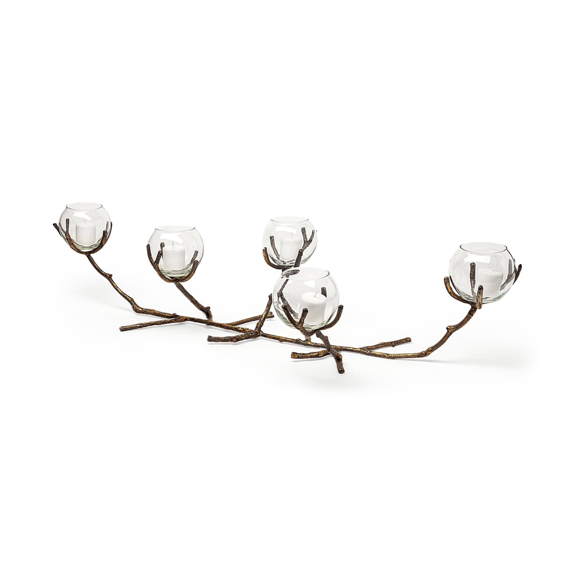 Vine II Distressed Gold Metal Creeper Five Candle Table Candle Holder — product photograph