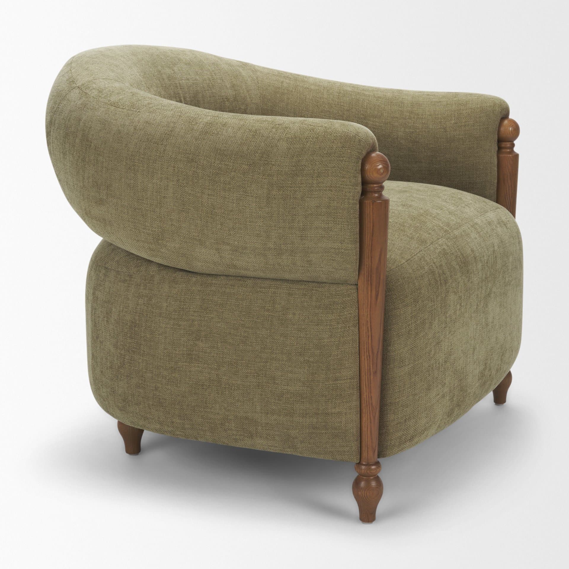 Margaux Olive Fabric Open Back Barrel Accent Chair — product photograph