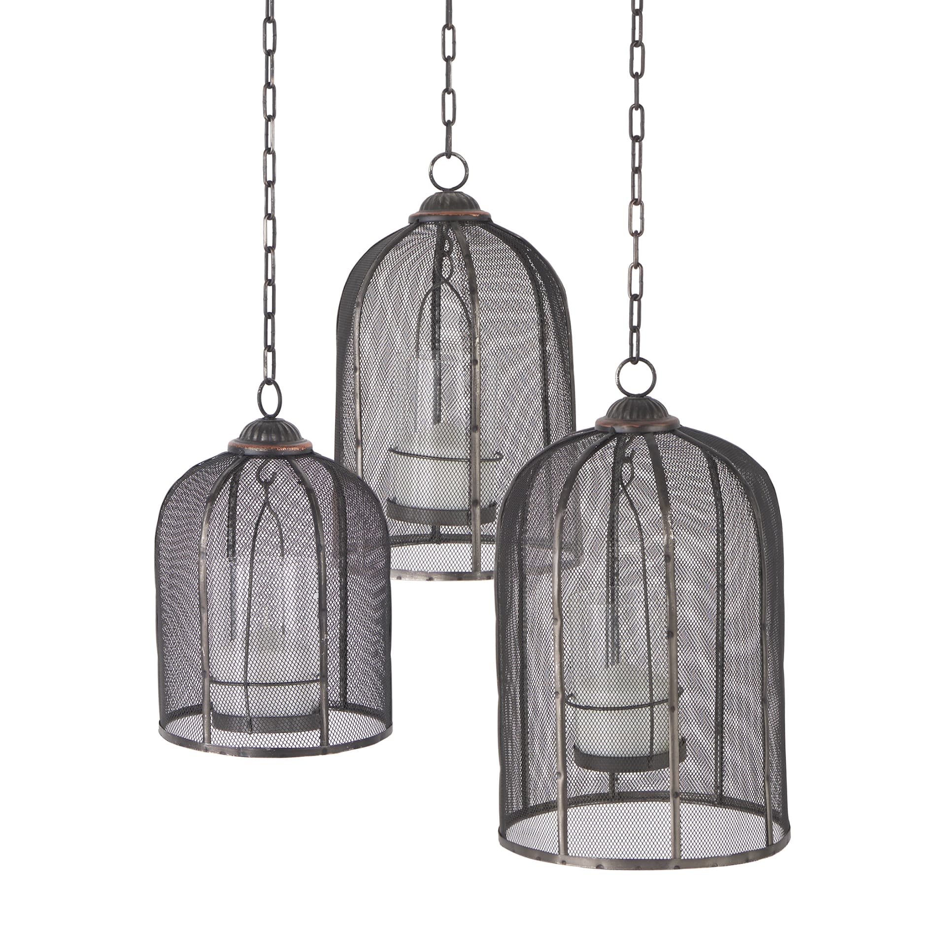 Jutland Set of Three Black Metal Bird Cage Candle Holder Lanterns — product photograph