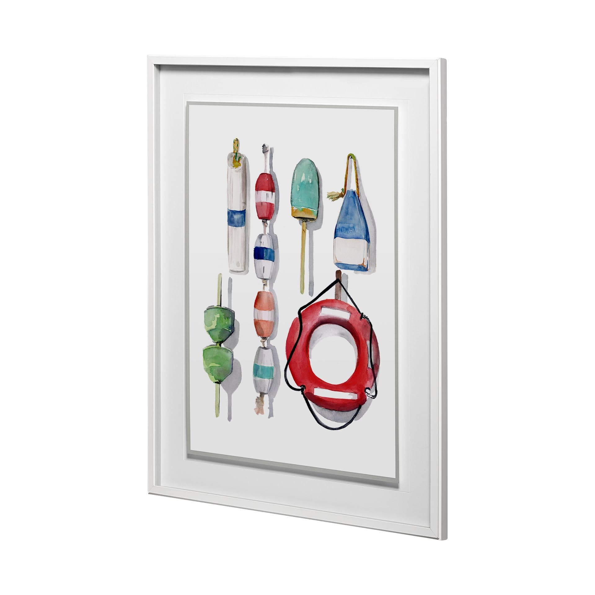Watercolor Buoys II by Jenifer Paxton Parker a Framed Art Print Matted under Glass — product photograph