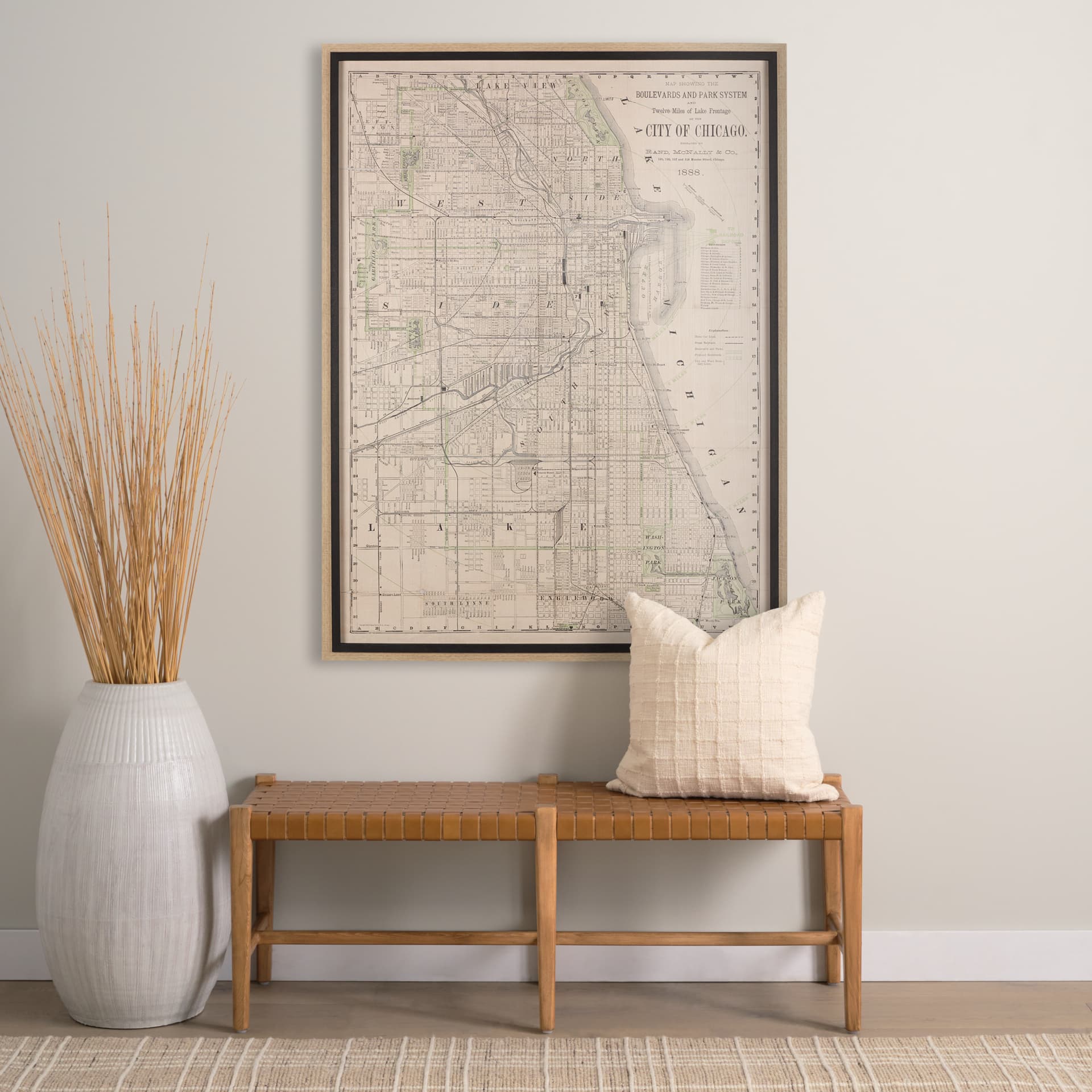 City of Chicago by Mercana Studio a Hand Embellished Textured Framed Art Print — in a styled room