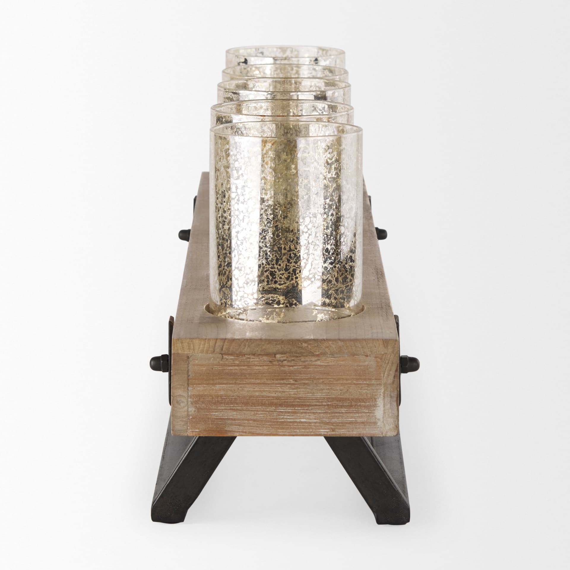 Benk Wood and Black Metal Five Cup Candle Holder — product photograph