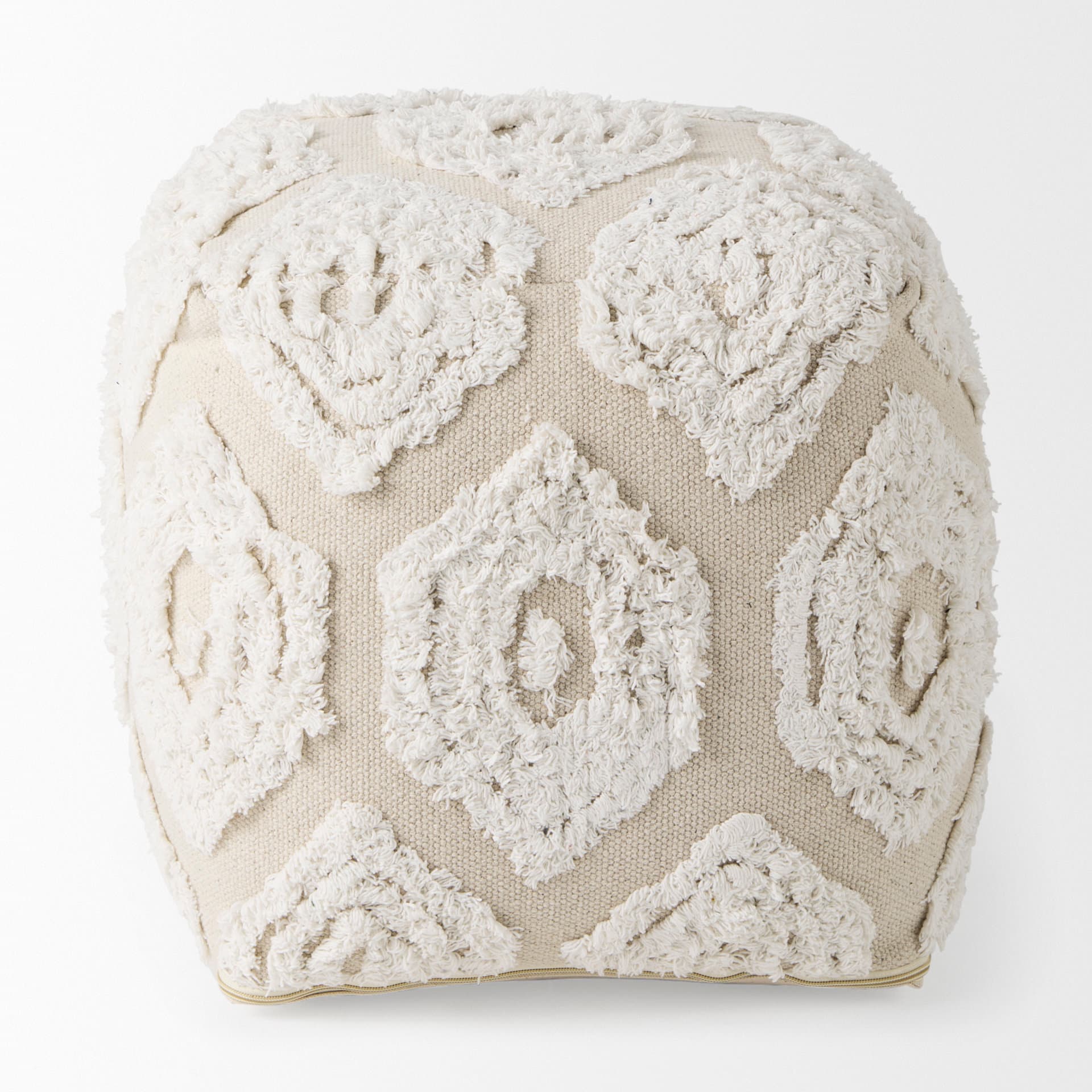 Ekanta 16.0L x 16.0W x 16.0H Cream/Beige Patterned Cotton Pouf — product photograph