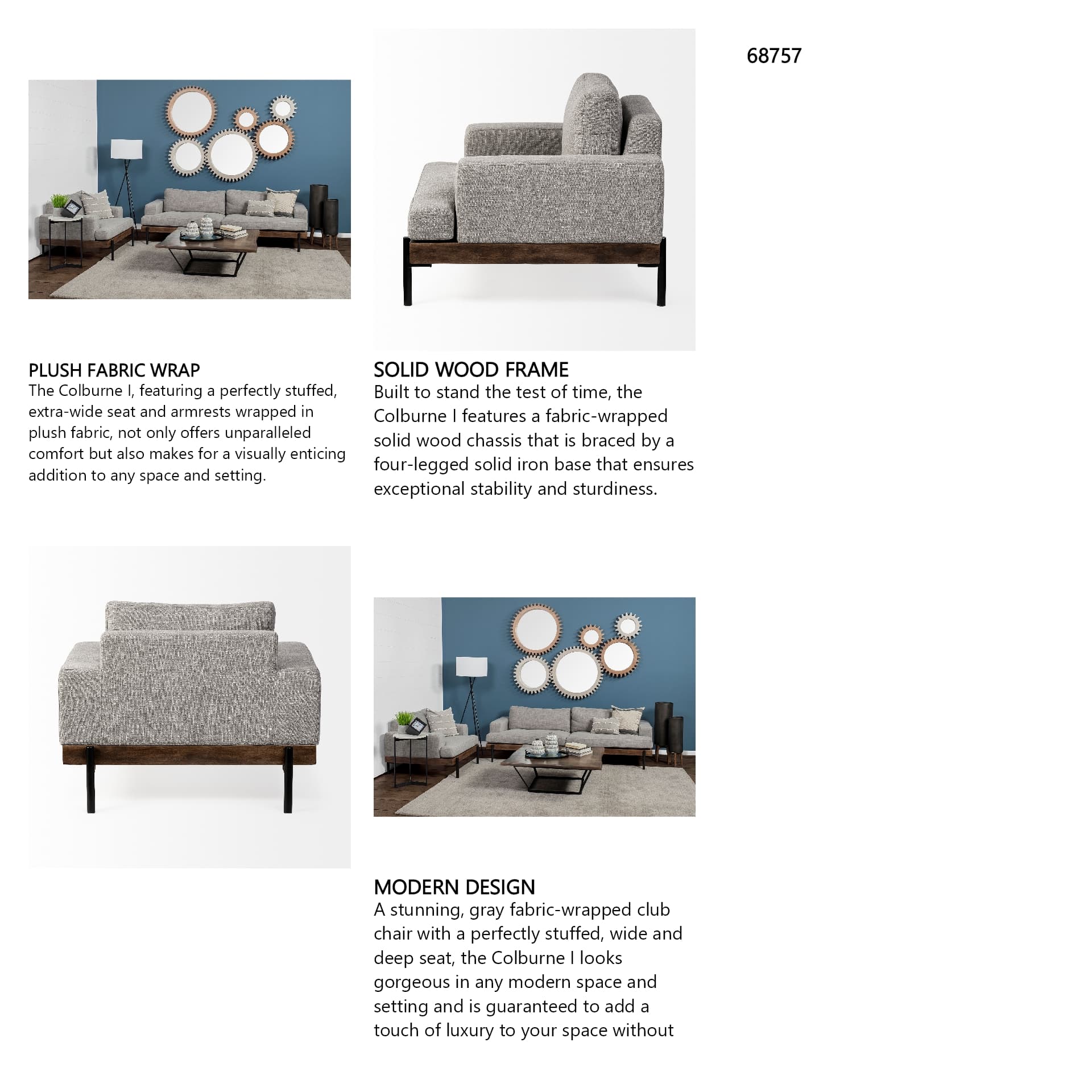 Colburne I Gray Fabric W/ Wood and Iron Frame Accent Chair — in a styled room