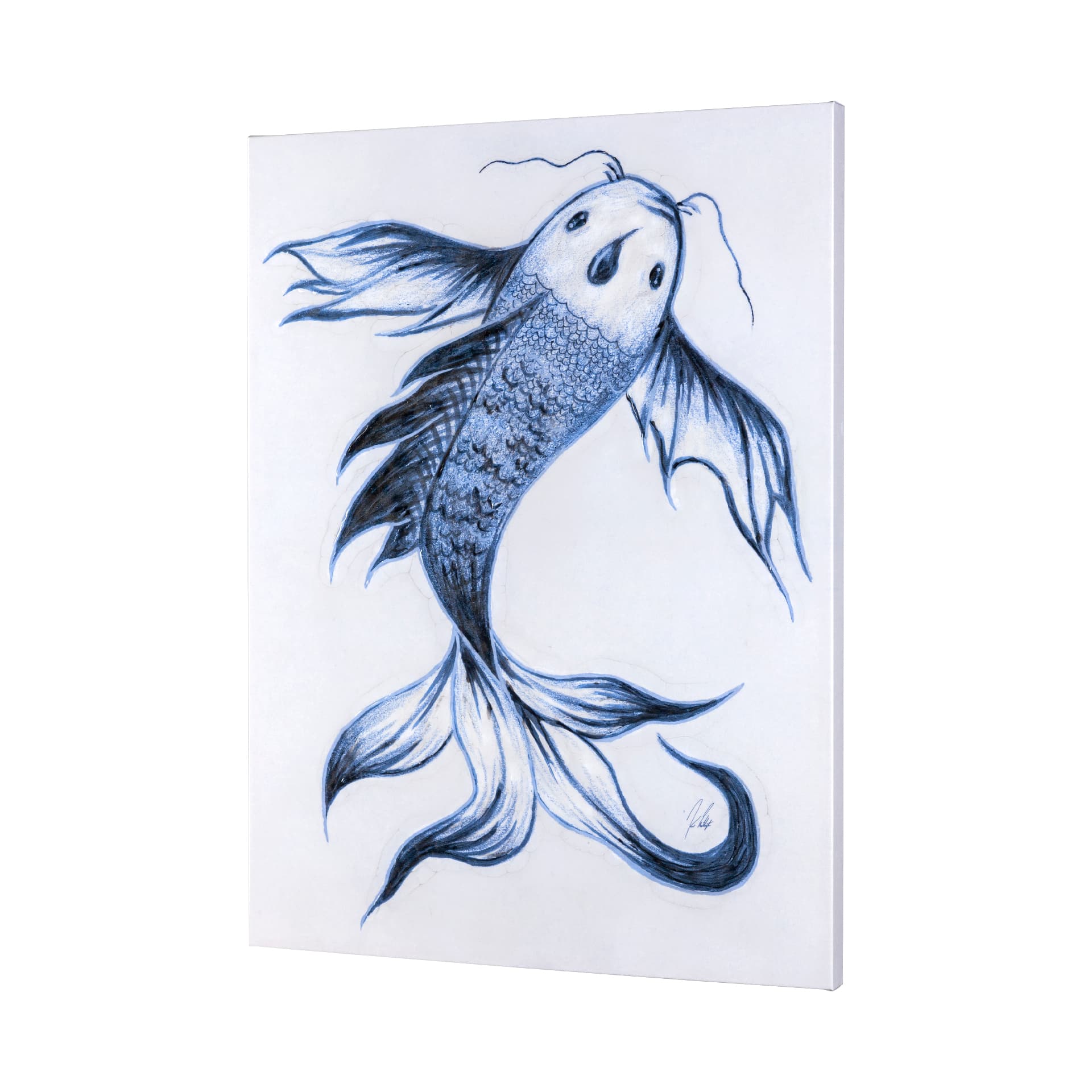Koi Fish Blue I by Mercana Studio a Hand Embellished Textured Canvas — product photograph