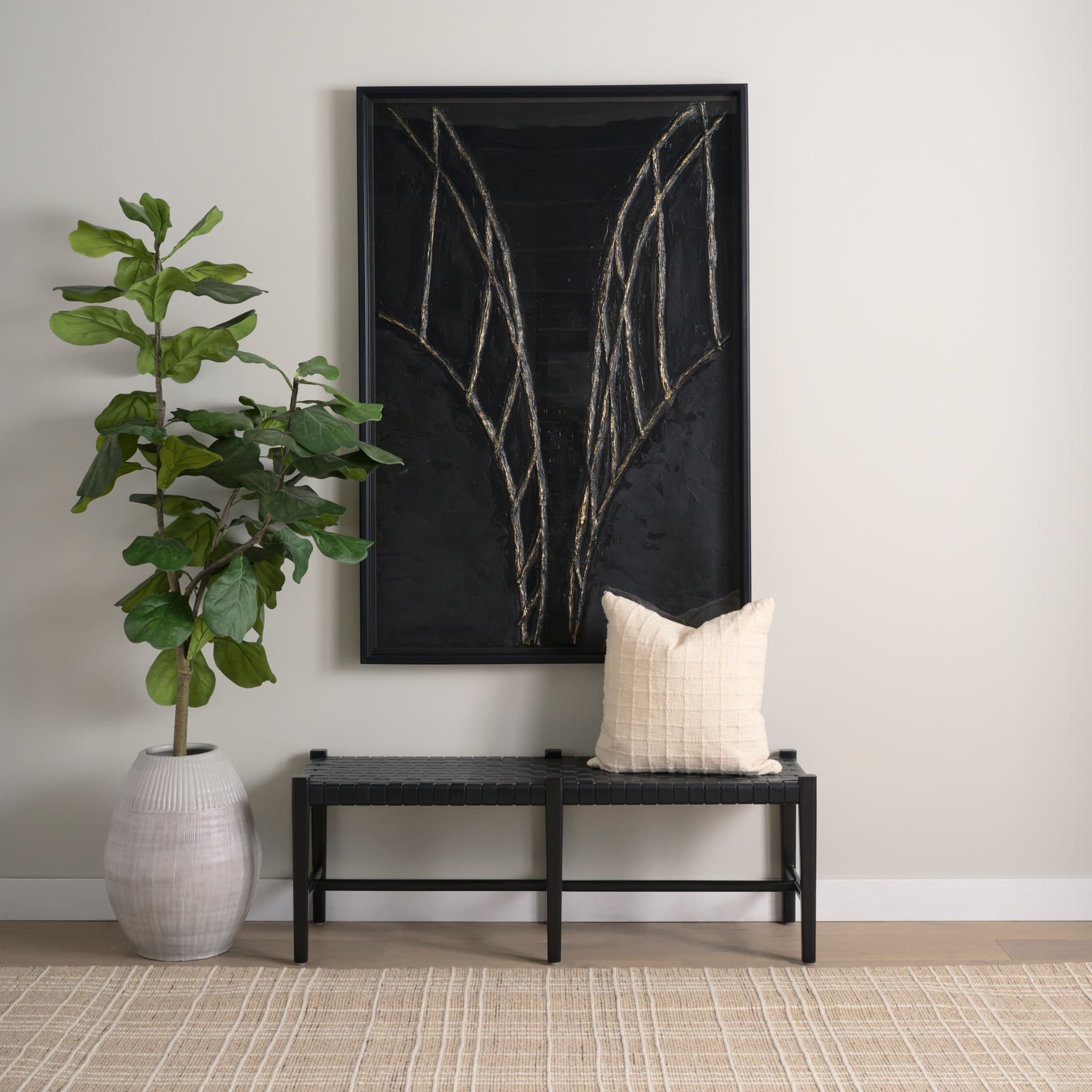 Jacory 22x22 Cream Checker Textured Decorative Square Pillow Cover w/Down Filler — product photograph