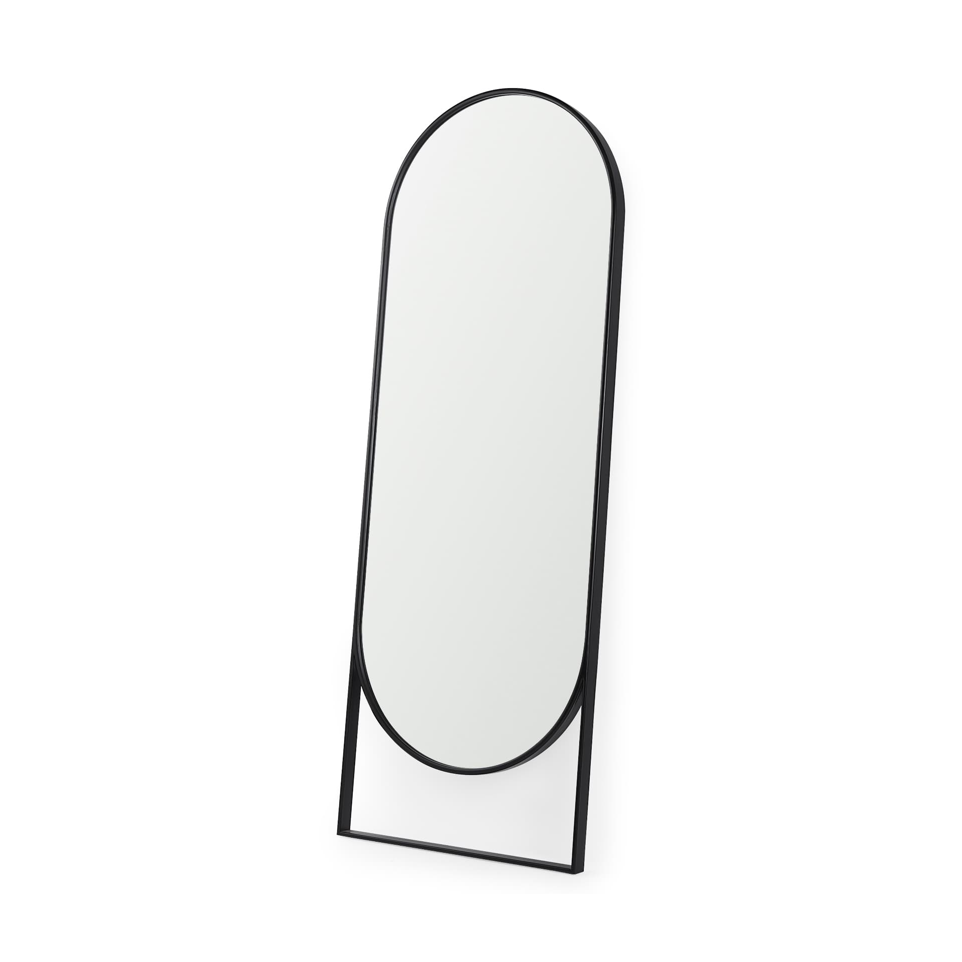 Sadie 28.0L x 2.0W x 78.0H Black Metal Rounded Arch Floor Mirror — product photograph