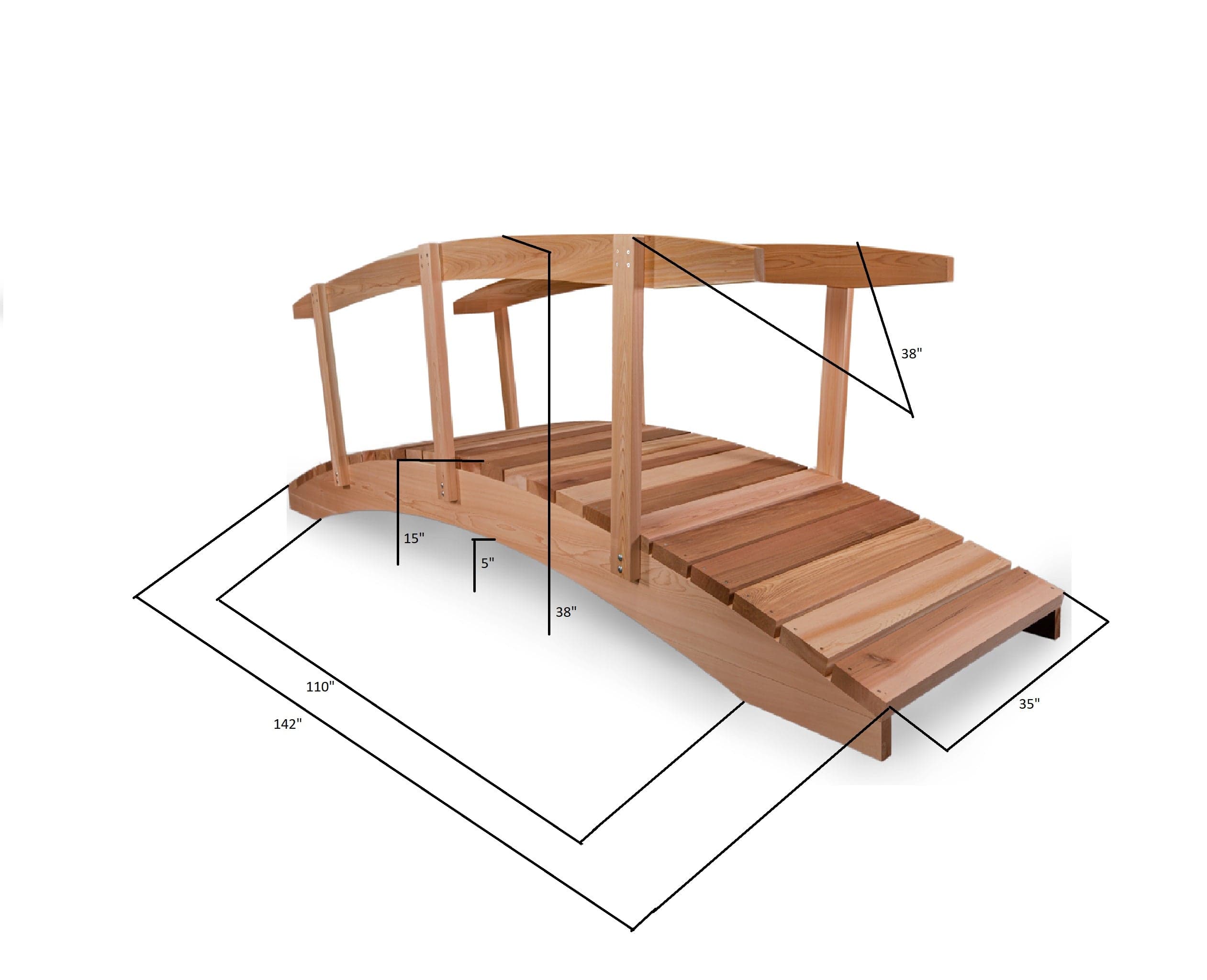 12-Ft Cedar Garden Bridge with Side Rails — product photograph