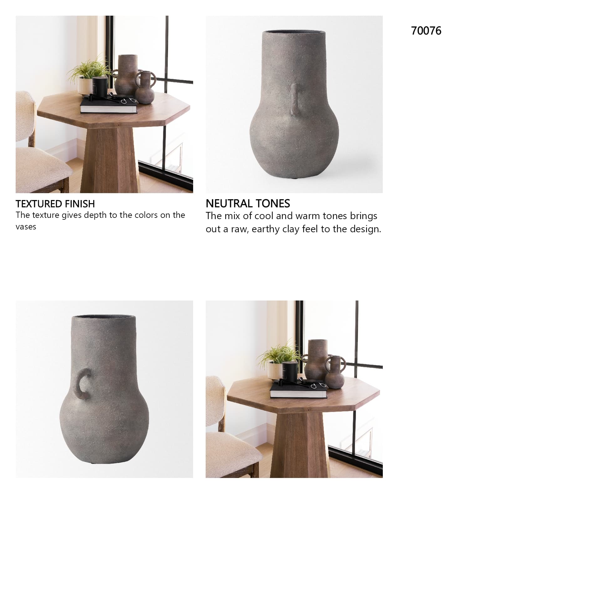 Armani 10.4H Brown-Gray Double Ear Ceramic Vase — in a styled room