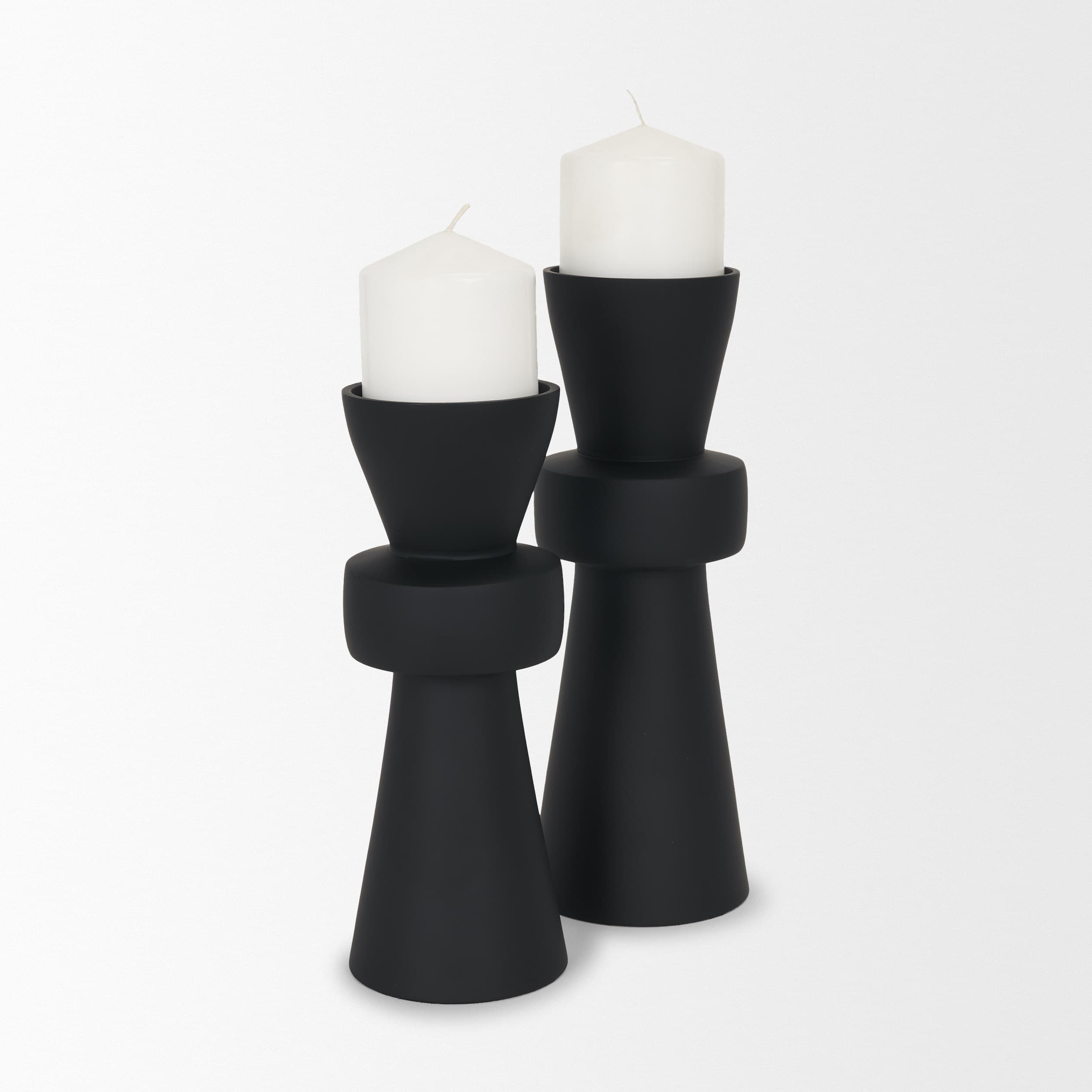 Odilia Large Smooth Matte Black Metal Geometric Pillar Candle Holder — product photograph