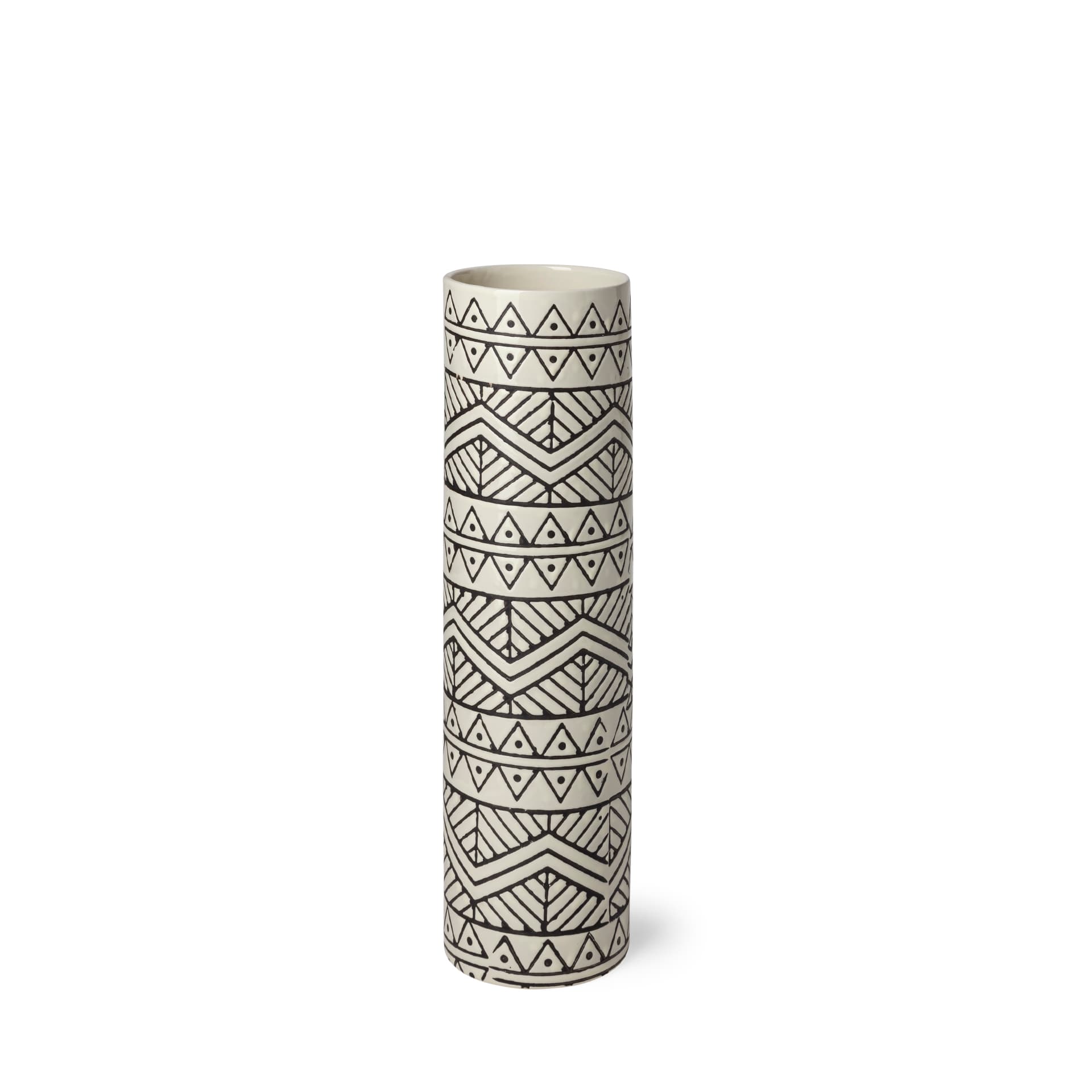 Uhura I Small Cream Black Patterned Cylindrical Vase — product photograph