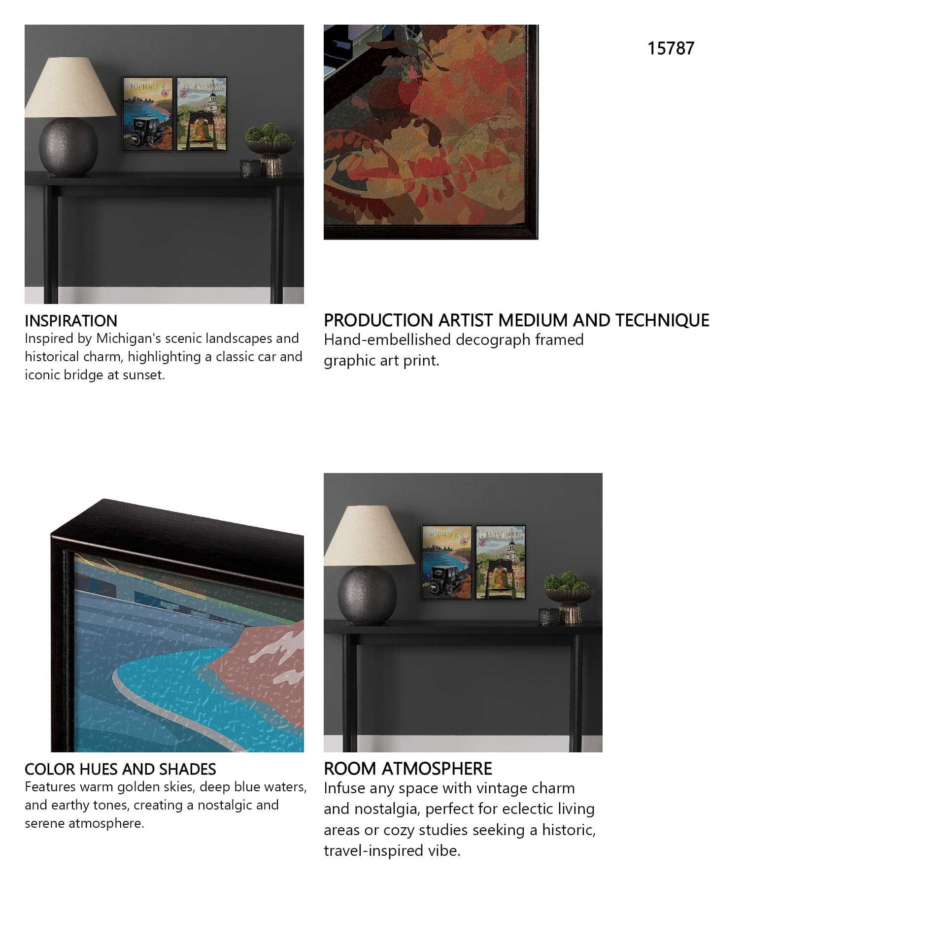 Michigan Go USA (SM) by Mercana Studio a Hand Embellished Decograph Framed Art Print — in a styled room