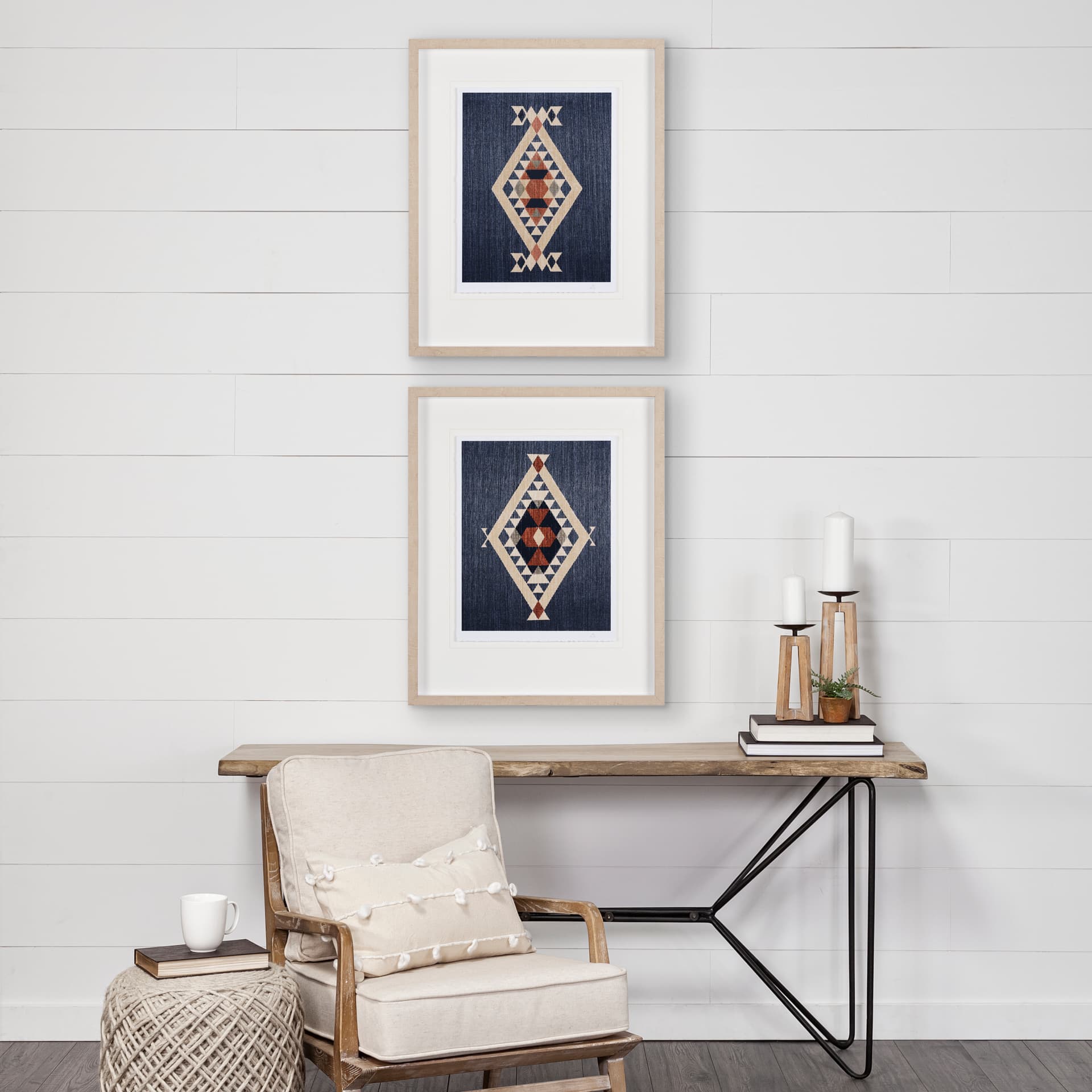 Blue Tapestry I by Mercana Studio a Hand Embelished Textured Framed Art Print Matted under Glass — in a styled room