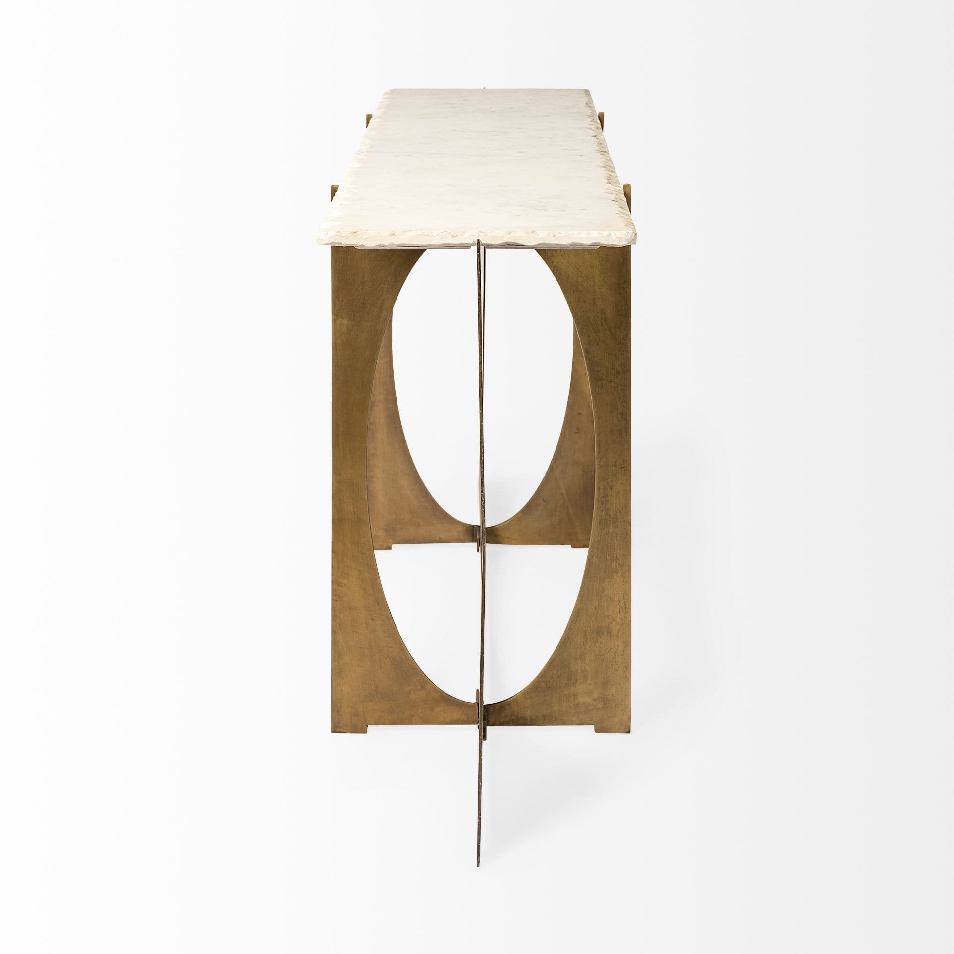 Reinhold IV 59L x 16W White Marble Top Gold Metal Base Console Table — product photograph
