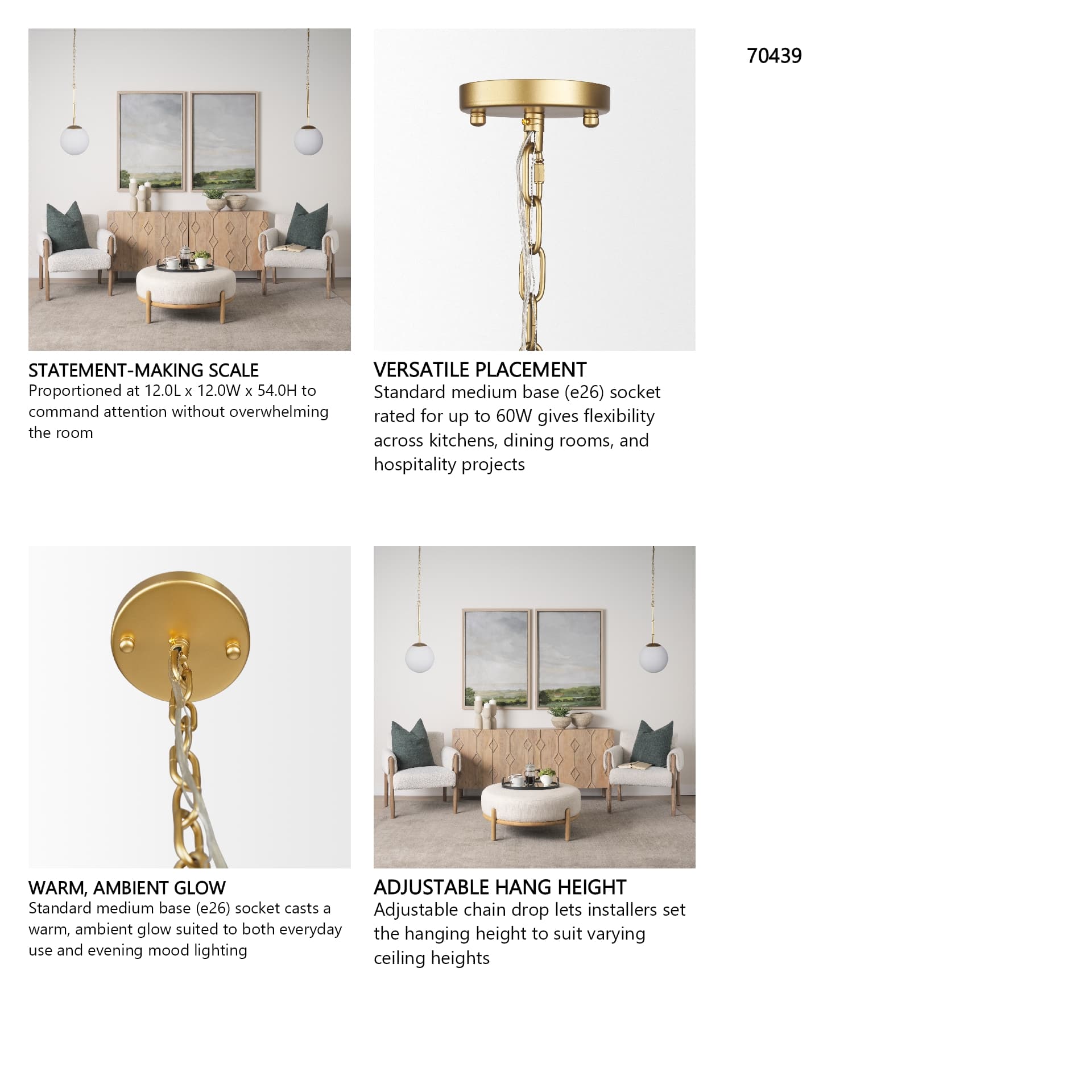 Edie Brushed Gold Metal w/ Frosted Glass Globe 1-Light Pendant — in a styled room