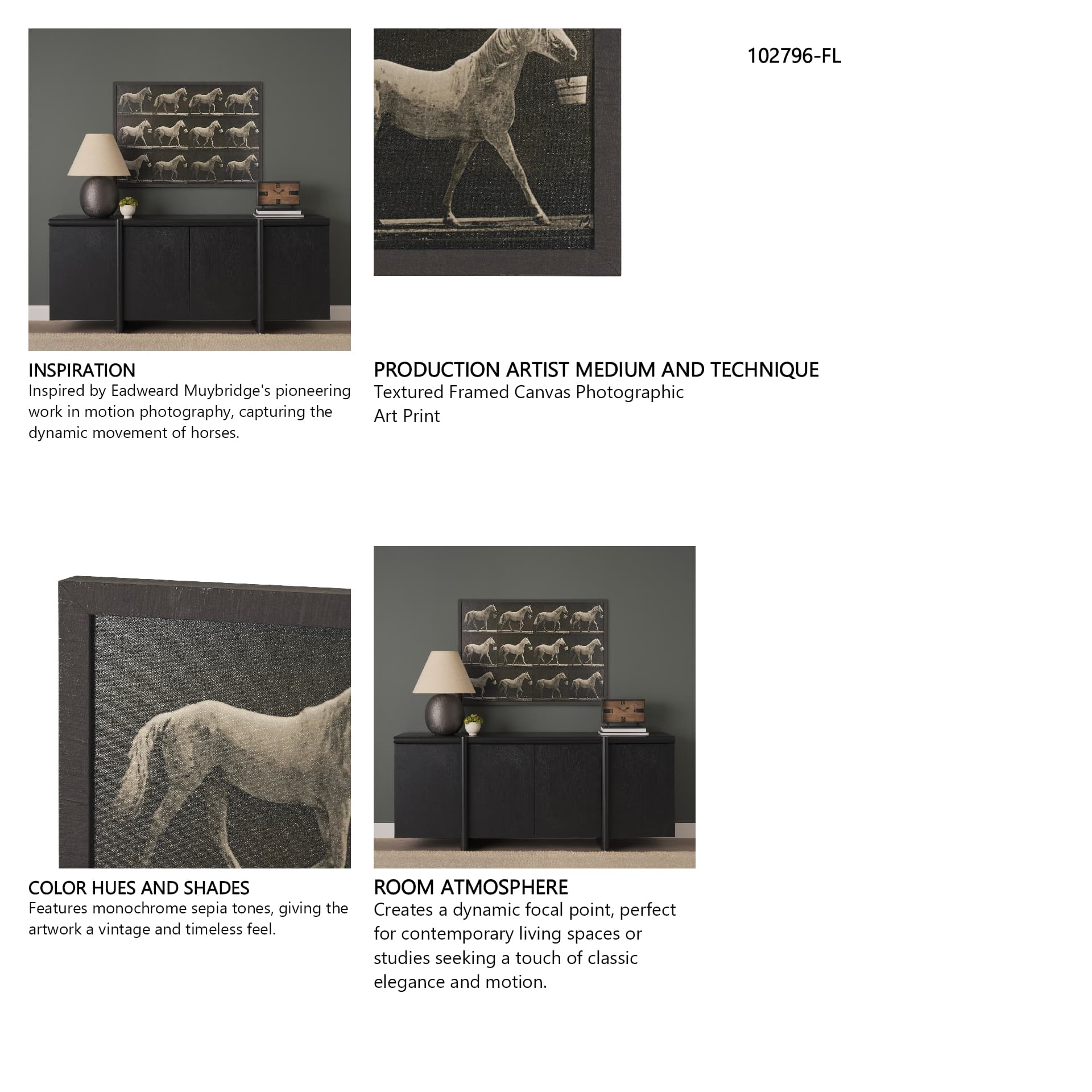 Walking Tall by Eadweard Muybridge Textured Framed CanvasPhoto Print — in a styled room
