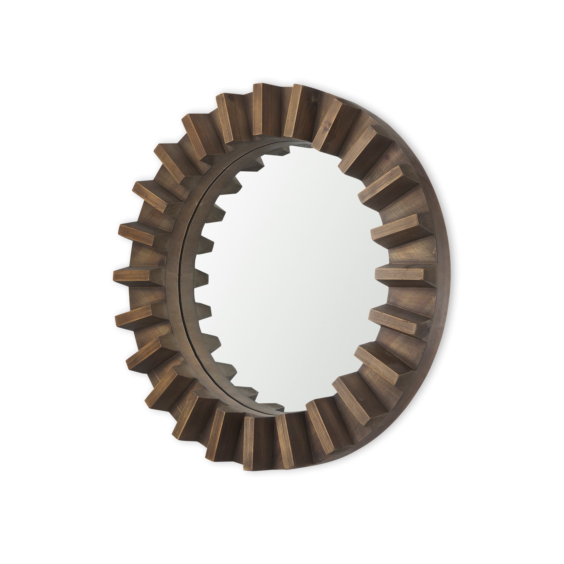 Sprocket 26" Round Brown Wood Frame Mirror — product photograph