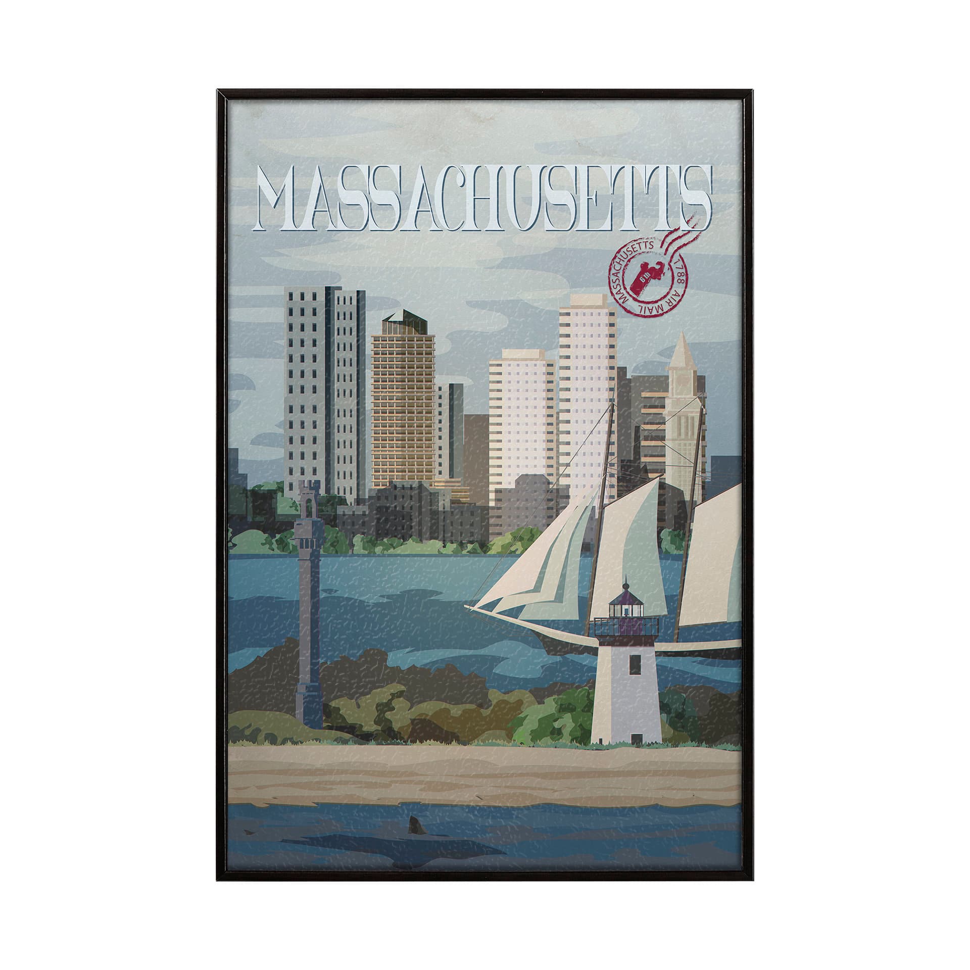 Massachusetts Go USA (SM) by Mercana Studio a Hand Embellished Decograph Framed Art Print — product photograph