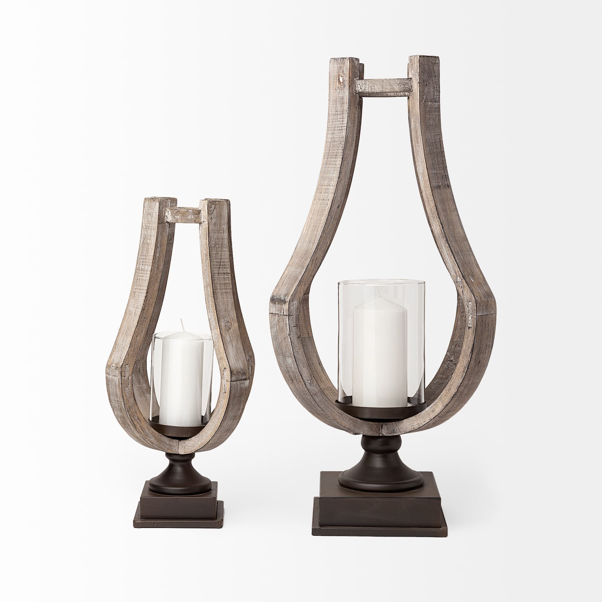 Brillion Large Rustic Wood Metal Table Candle Holder — product photograph