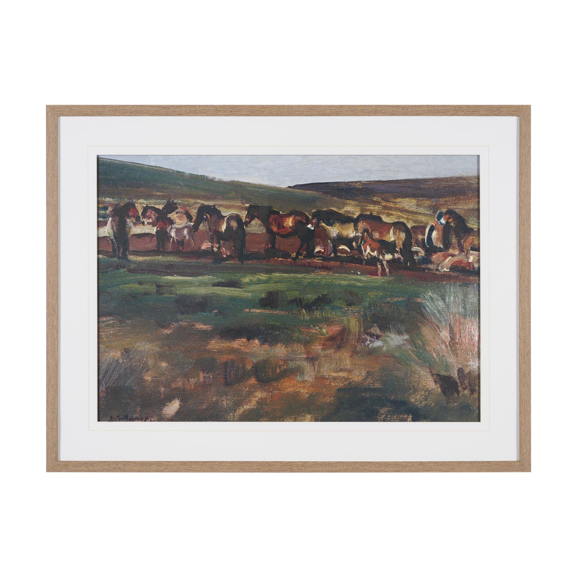 Exmoor Ponies by Sir Alfred Munnings Hand-Embellished Framed Artwork Matted under Glass — product photograph