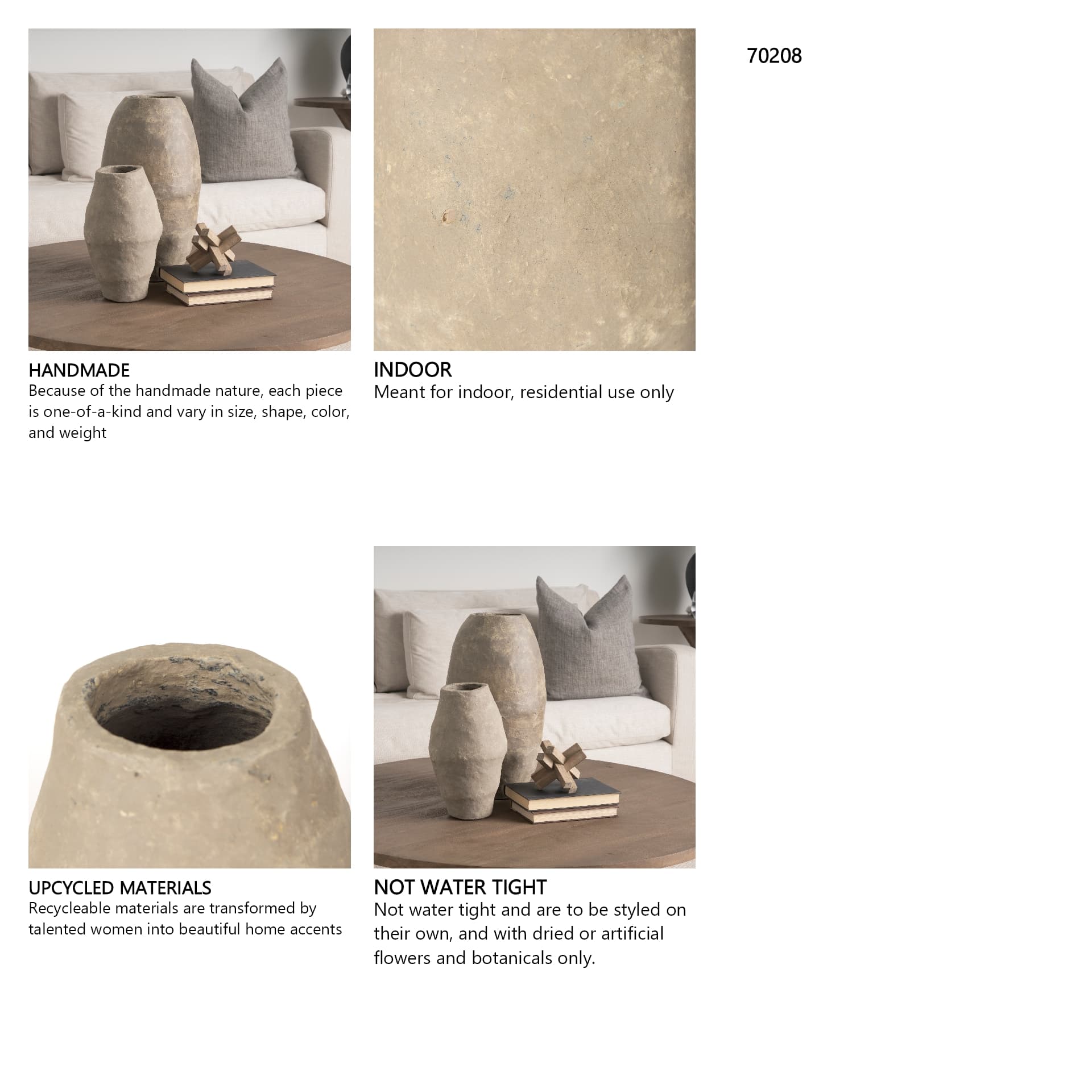 Rundal Small Gray Paper Mache Vase — in a styled room