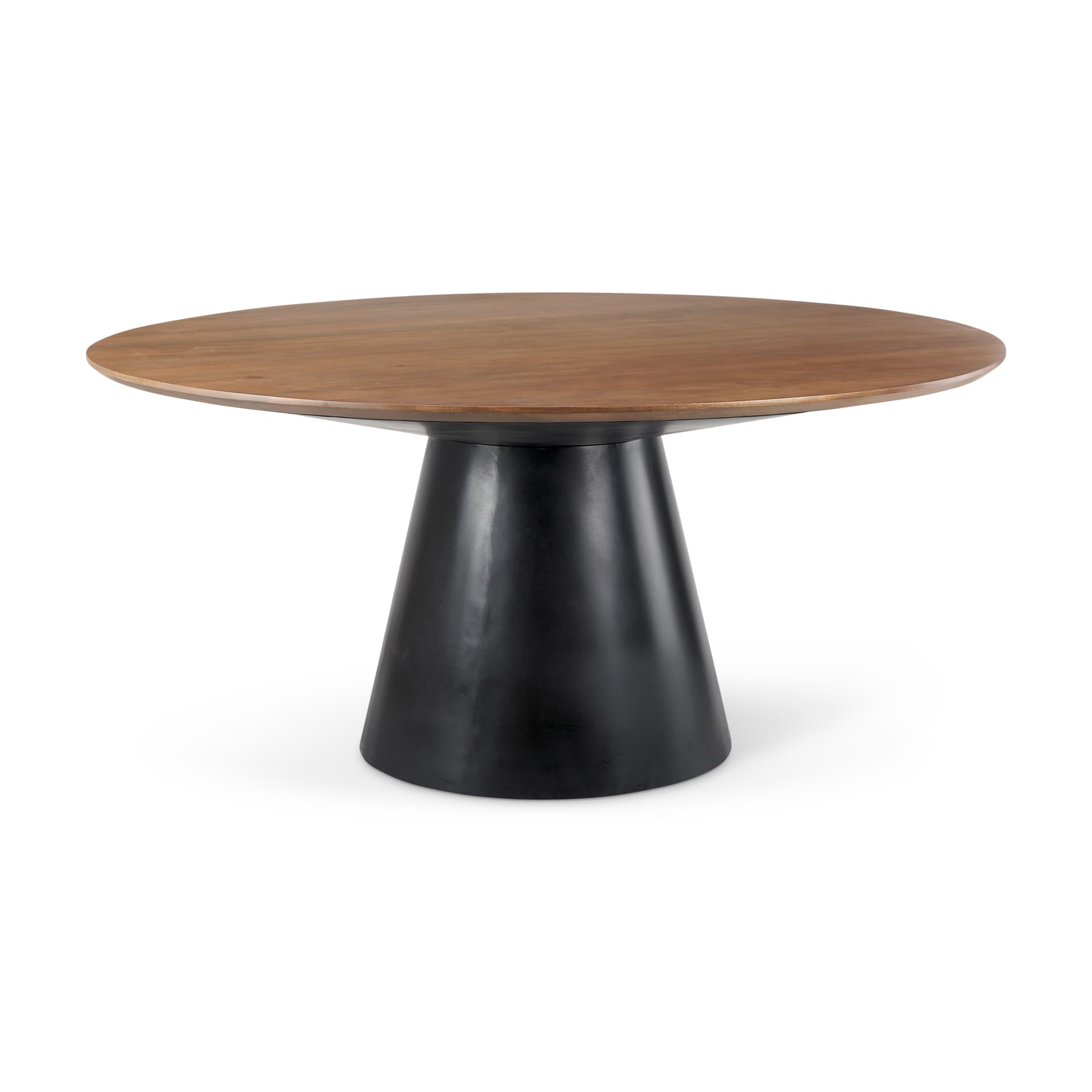 Mitchell 63"L x 63"W Pedestal Dining Table | Med Brown Wood & Black Metal | Seats 6 — product photograph