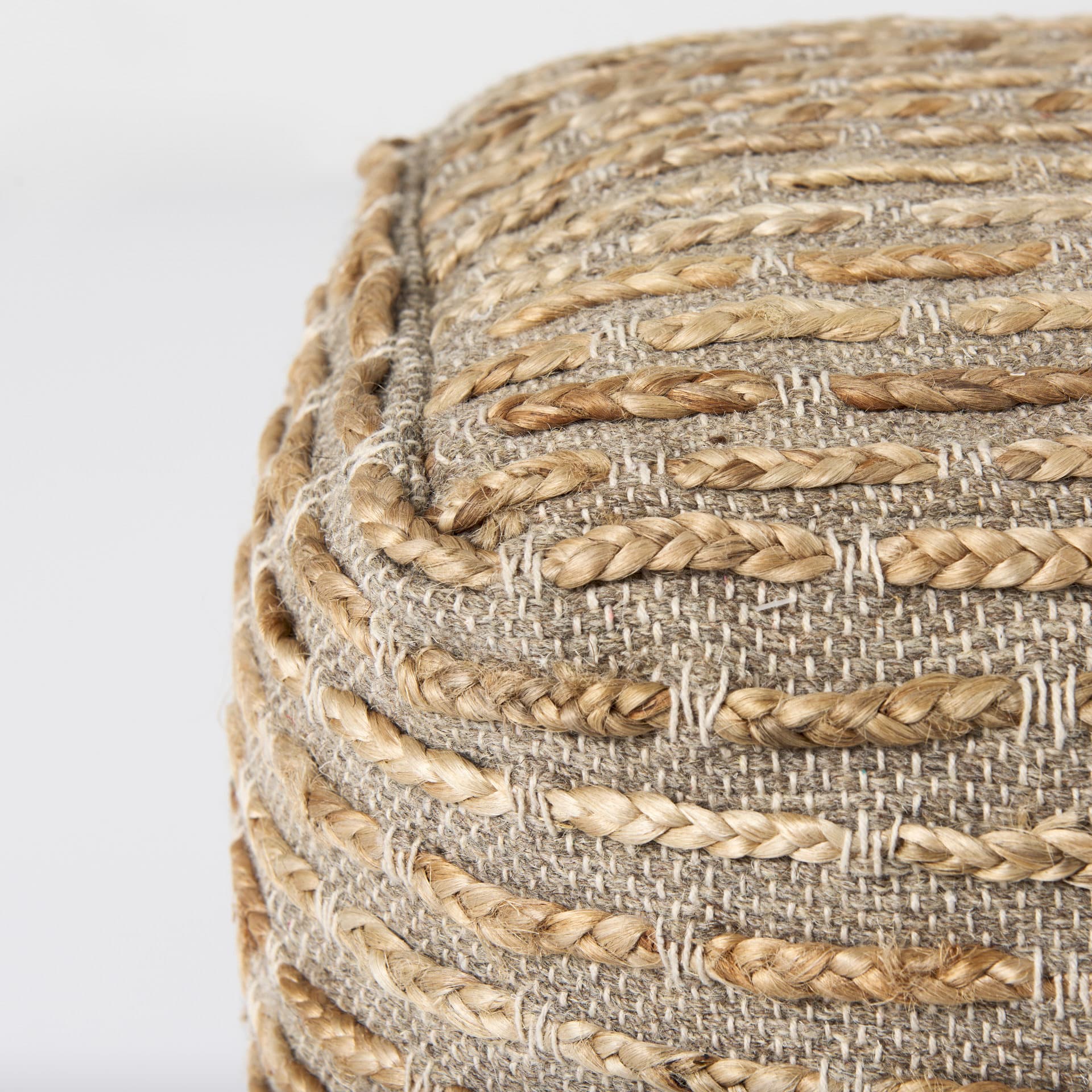 Binita 16.0L x 16.0W x 16.0H Gray/Brown Hemp Wool and Cotton Pouf — product photograph