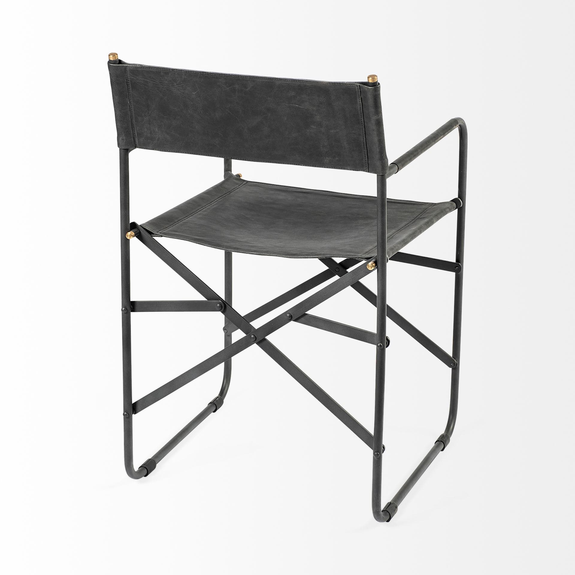 Direttore Curved Back Dining Side Chair | Black Leather w/ Black Iron — product photograph