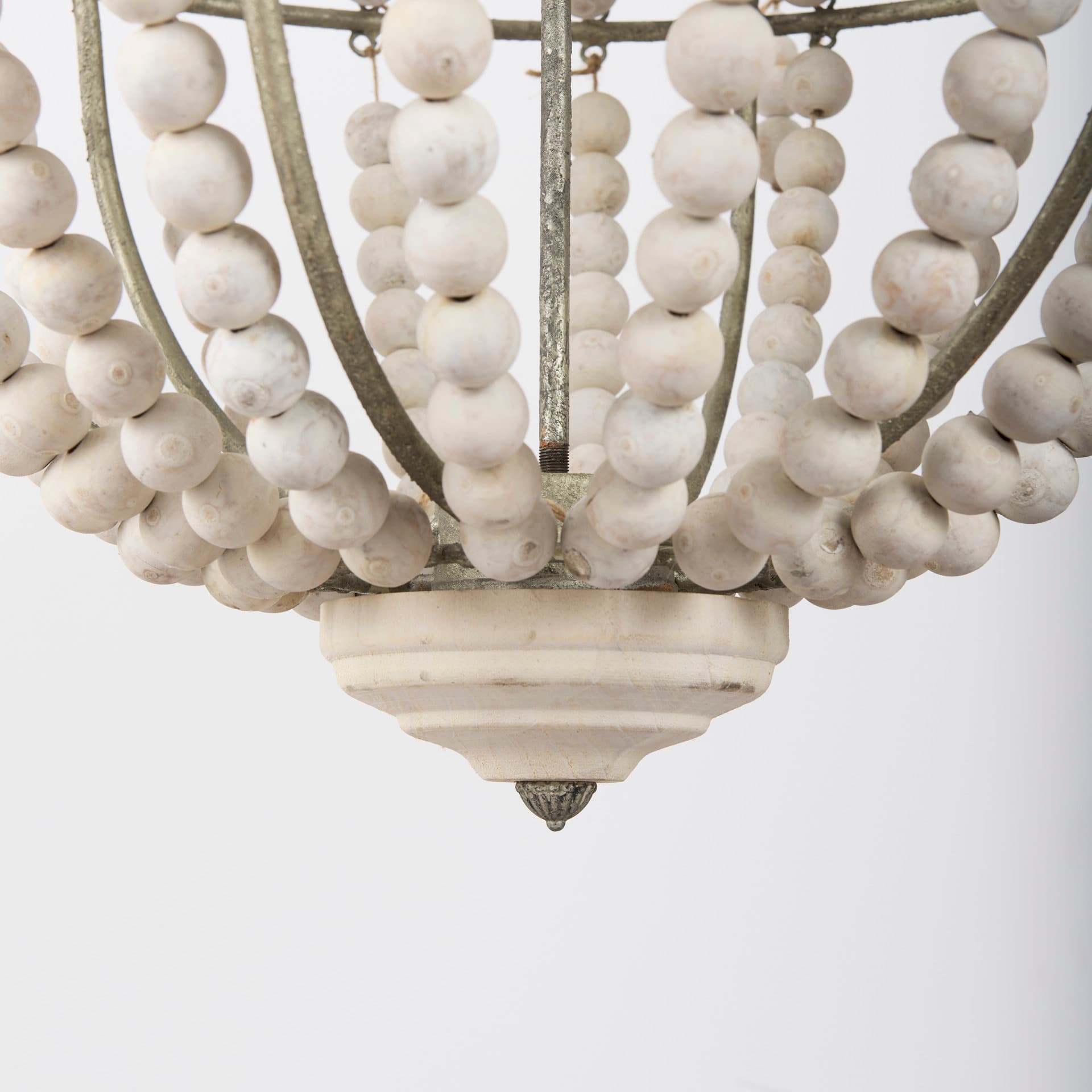 Phillum (29"x37") Silver Metal Chassis and White Wood Beaded Six Bulb Chandelier — product photograph