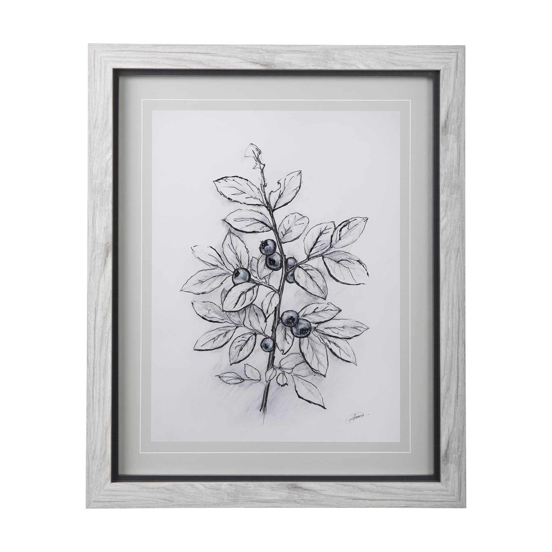 WildBerry Collection Blueberry by Mercana Studio Hand Embellished Framed Art Print Matted under Glas — product photograph