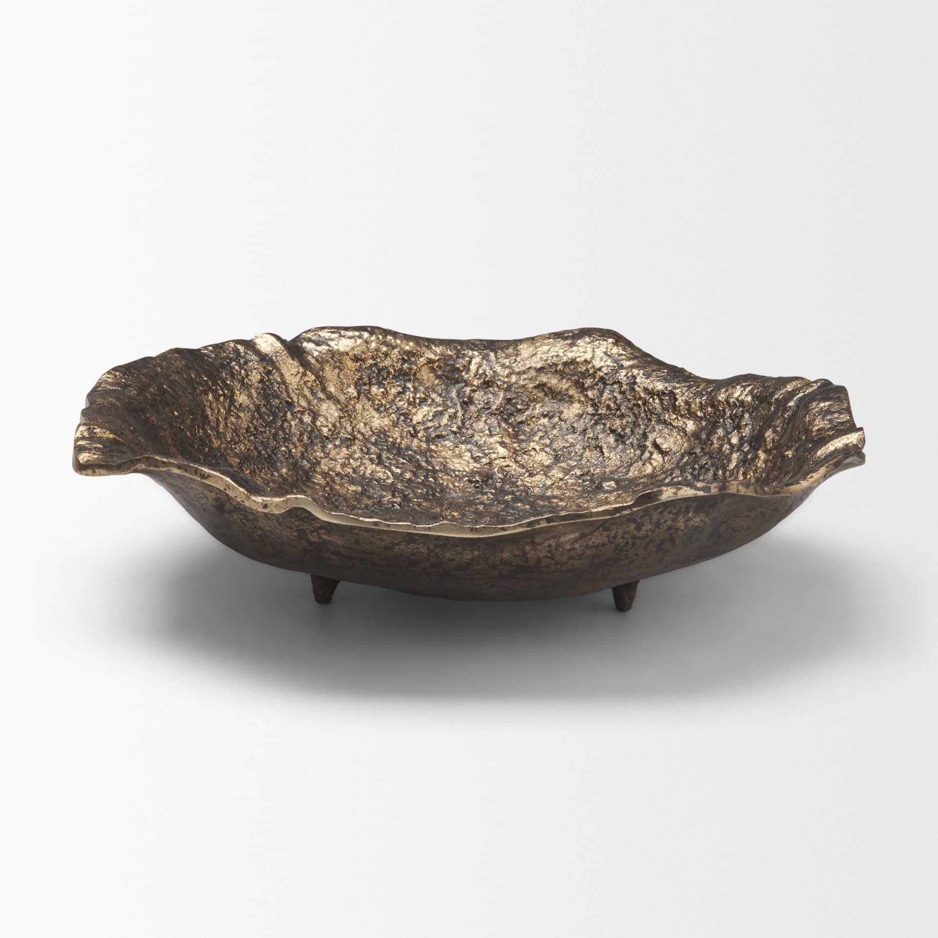 Verdant Small Antiqued Brass Metal Decorative Centerpiece Bowl — product photograph