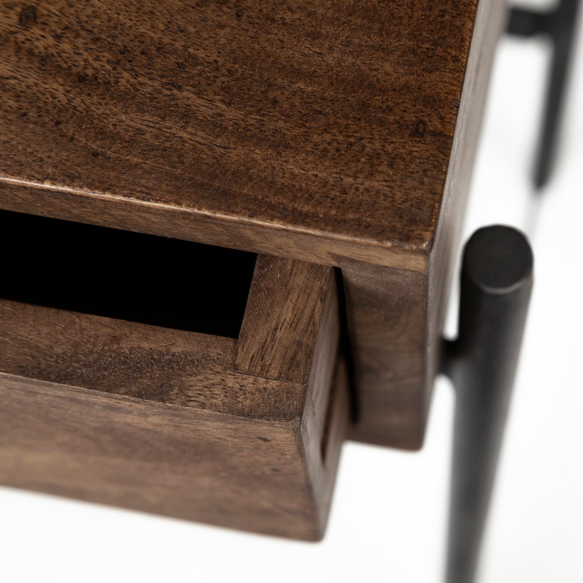 Glenn III 56L x 14W Dark Brown Wood w/ Black Iron Frame, 4 Drawer Console Table — product photograph