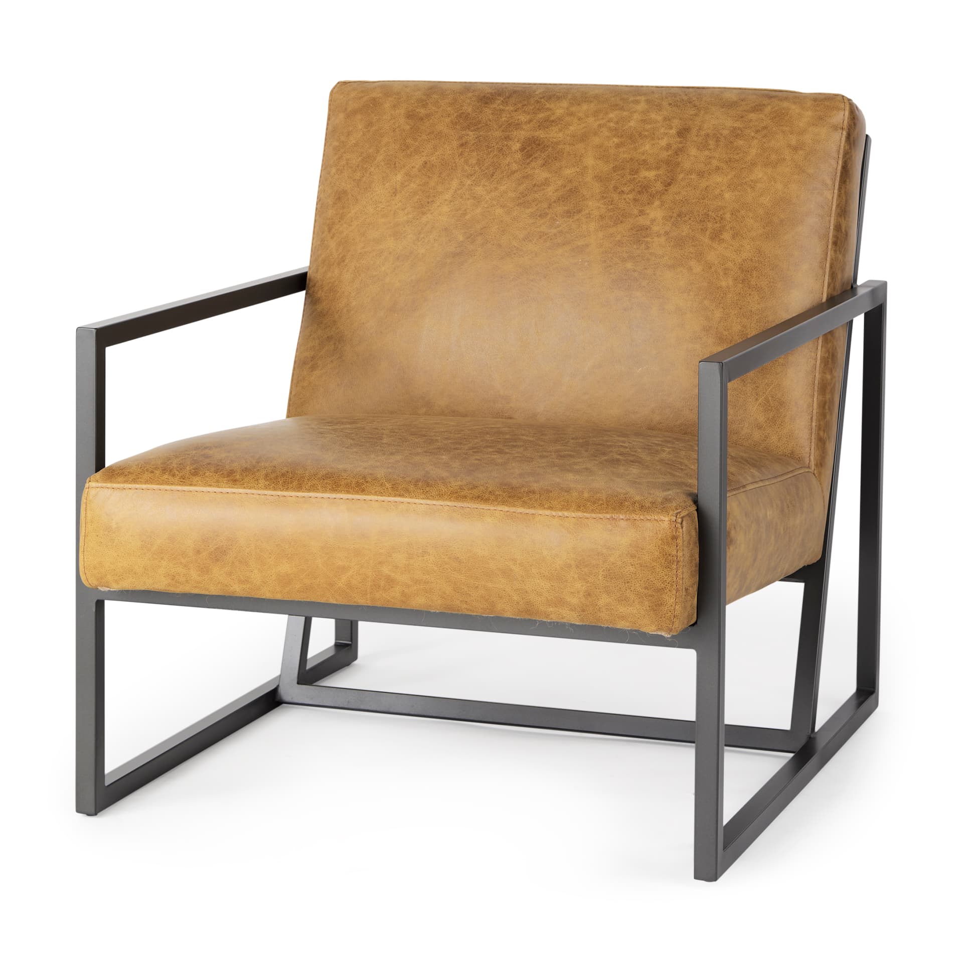 Armelle II Brown Leather Seat w/Gray Metal Frame Accent Chair — product photograph