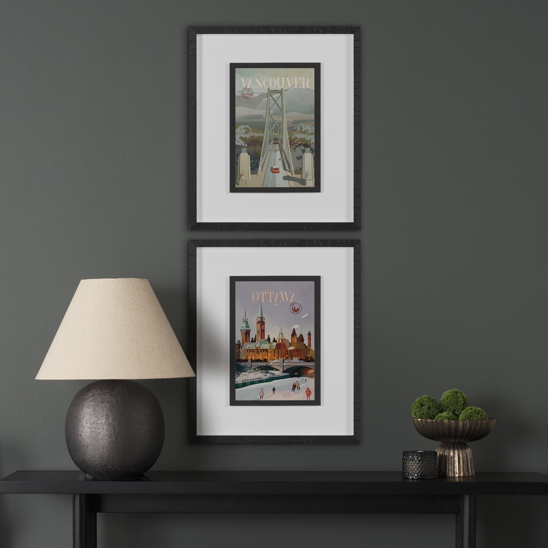 Vancouver Go Canada (M) by Mercana Studio a Framed Art Print Matted under Glass — in a styled room