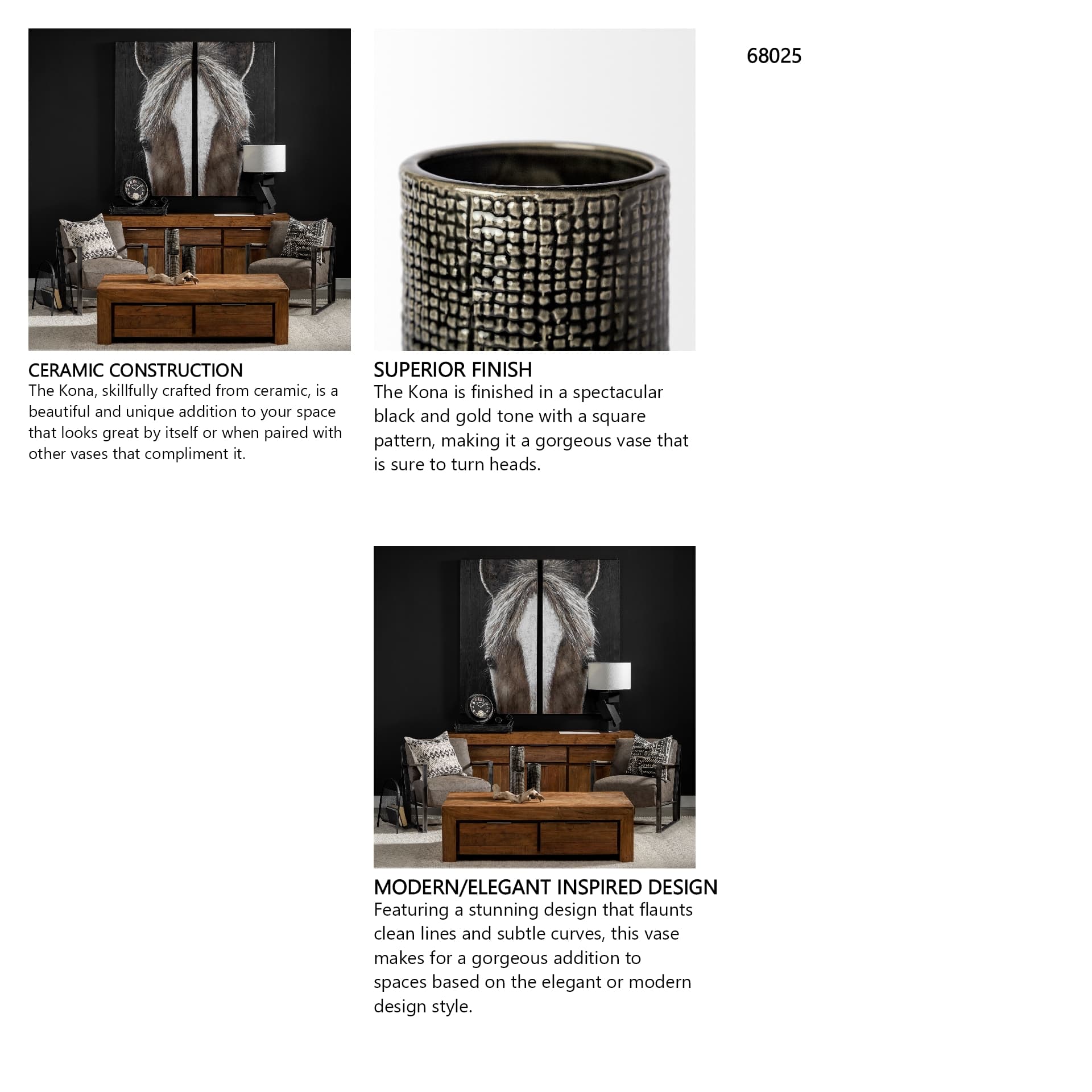 Kona II Medium Black/Gold Ceramic Vase — in a styled room