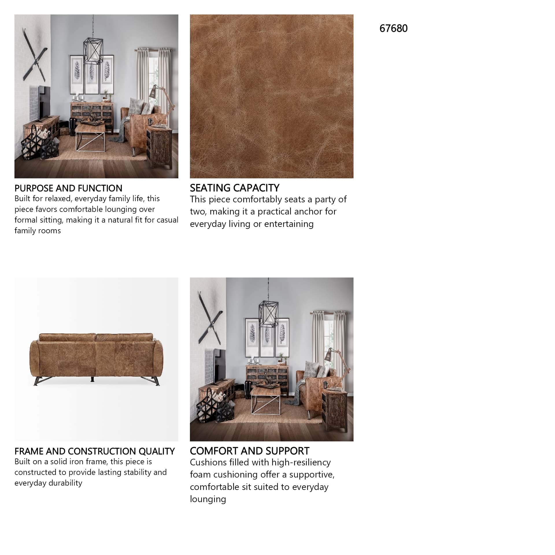 Cobain I 84" Brown Leather Two Seater Sofa — in a styled room