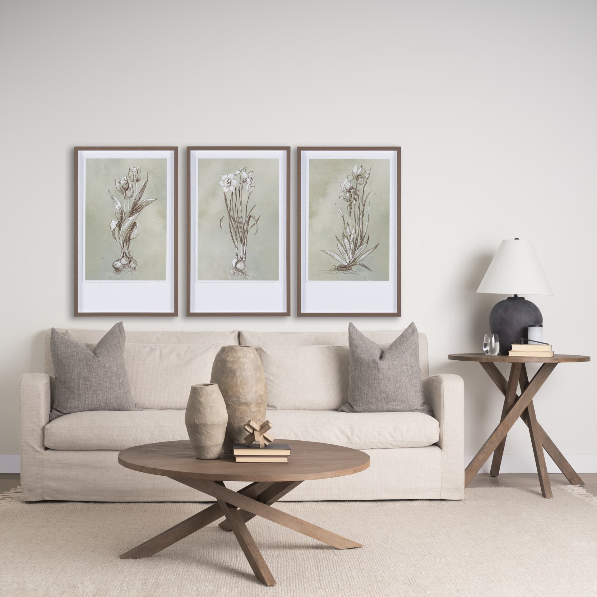 Botanical Sketch IV (green) by Mercana Studio Hand Embellished Framed Art Print Matted under Glass — in a styled room