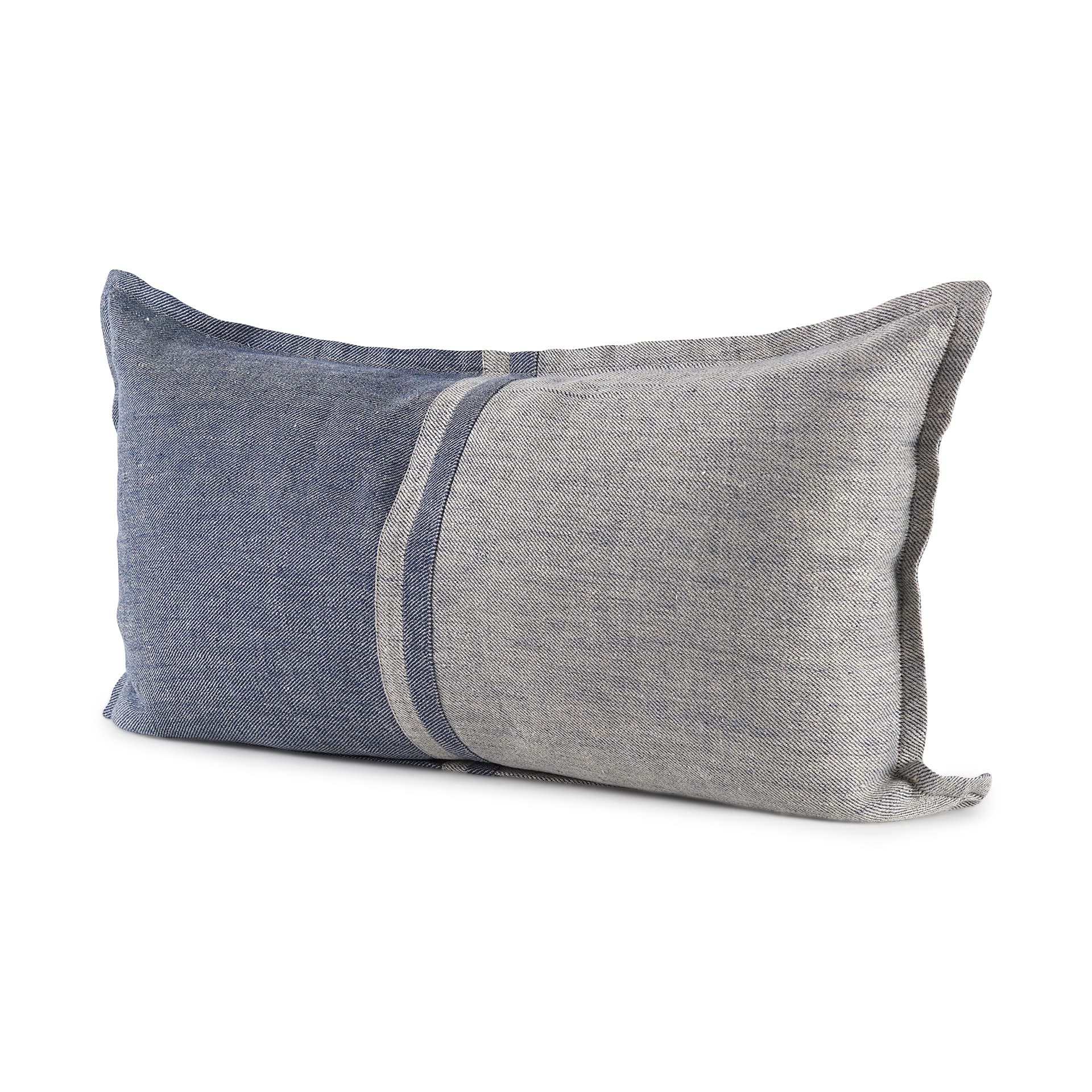 Aubrielle 14x26 Gray and Blue Fabric Color Blocked Pillow Cover — product photograph