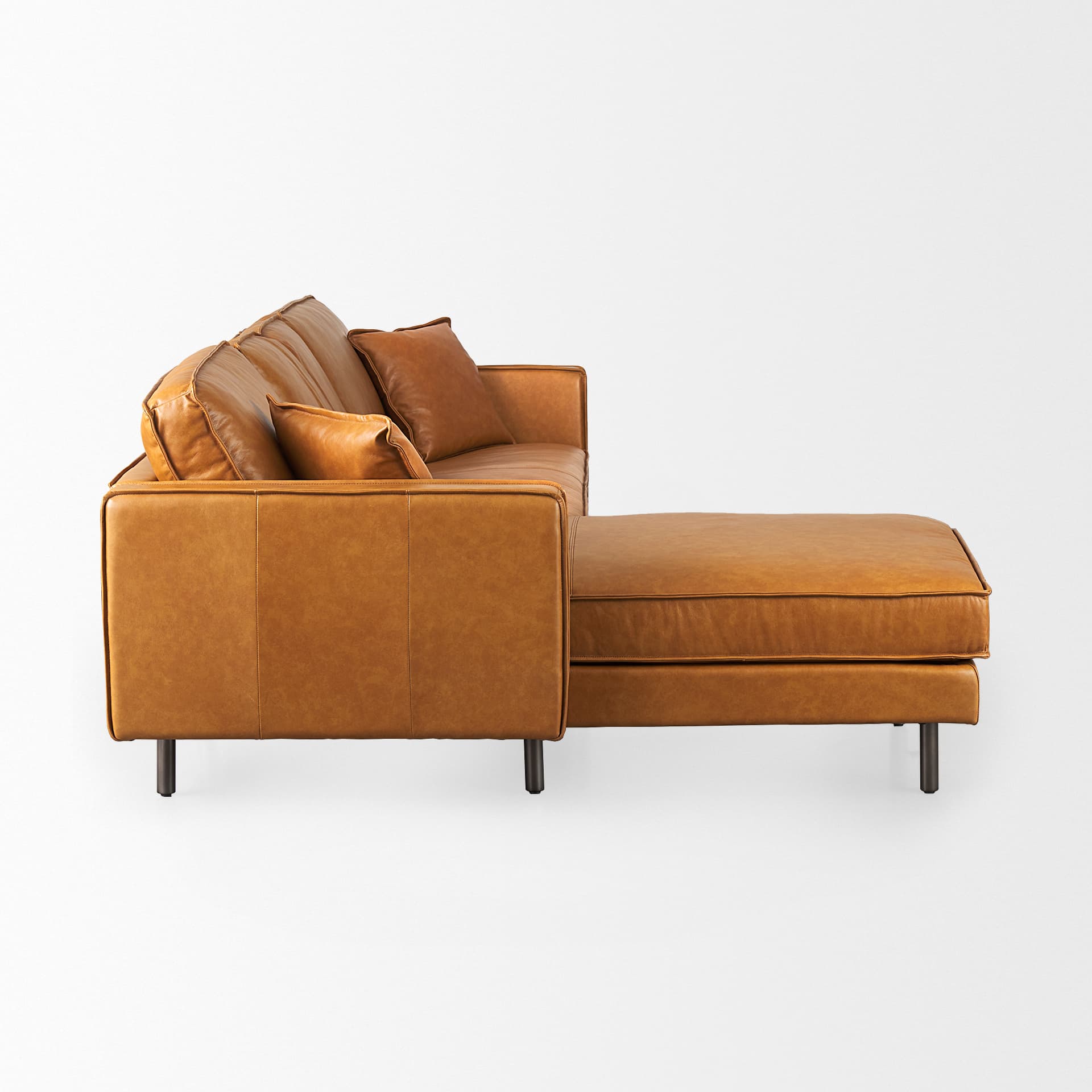 D'Arcy 111"L x 70"D x 33"H Tan Leather Left Chaise Sectional — product photograph
