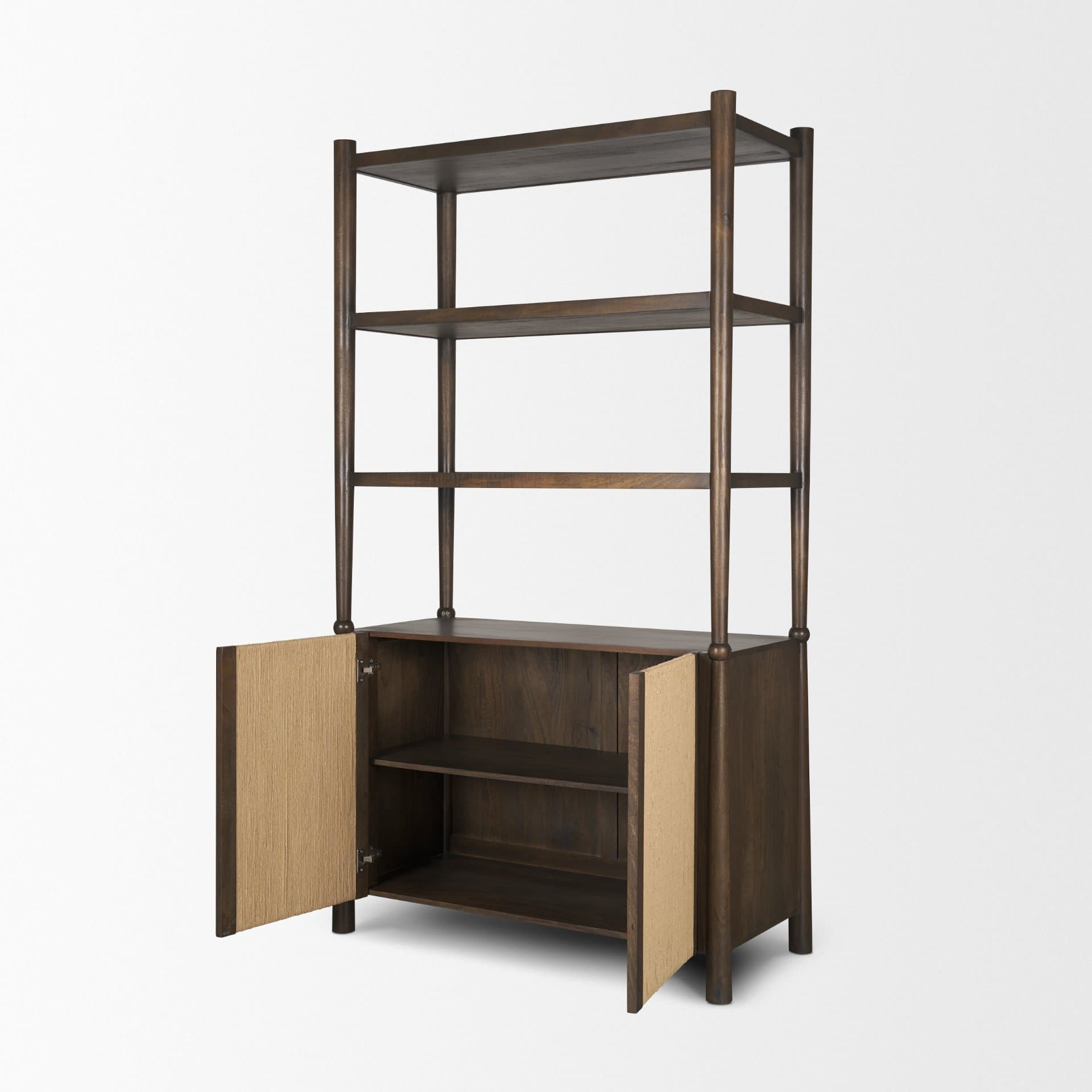 Bondi 2 Door Open Dark Brown Wood w/ Paper Rope Shelving Unit — product photograph