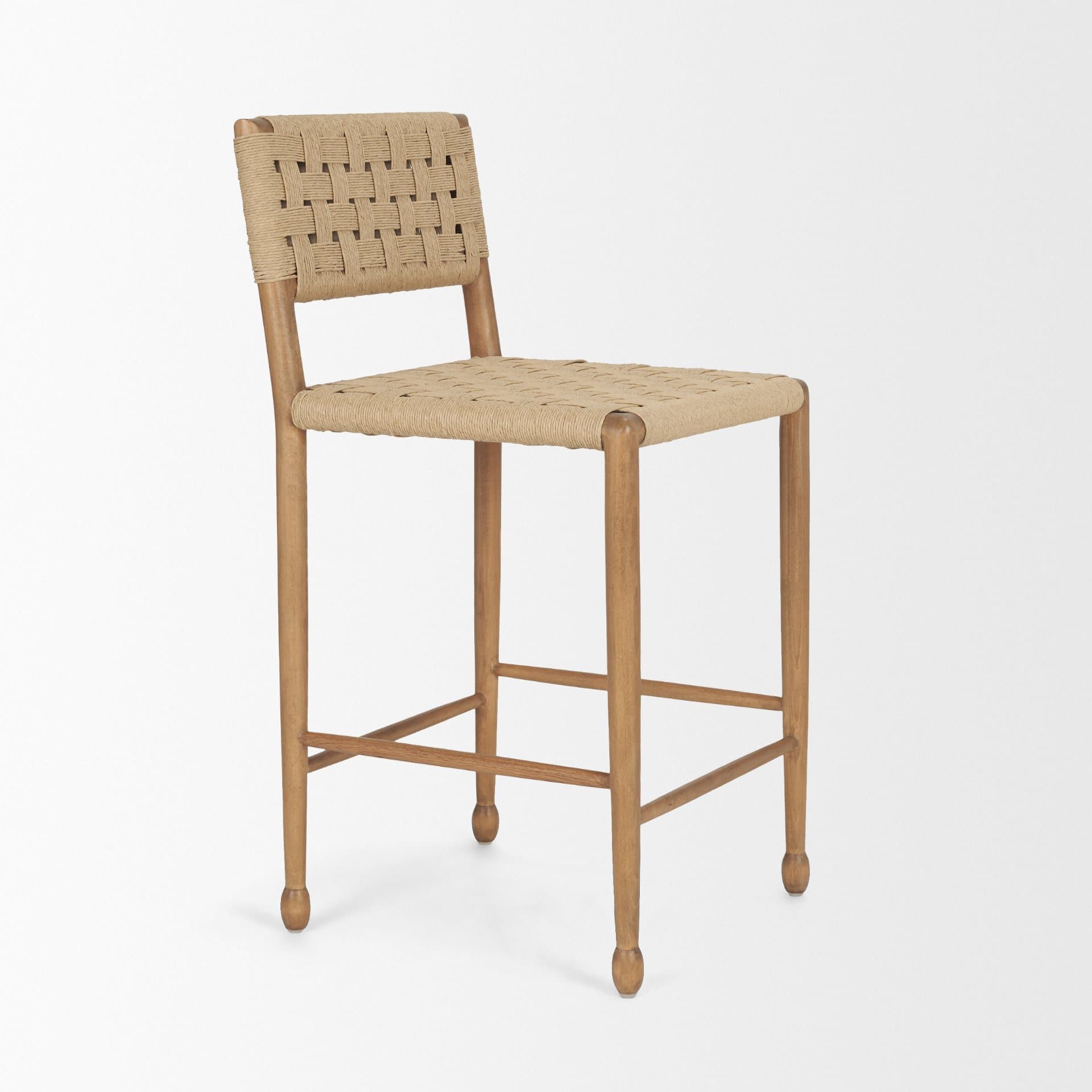 Brinley Backless 39in Seat Counter Stool | Paper Rope w/ Brown Wood — product photograph
