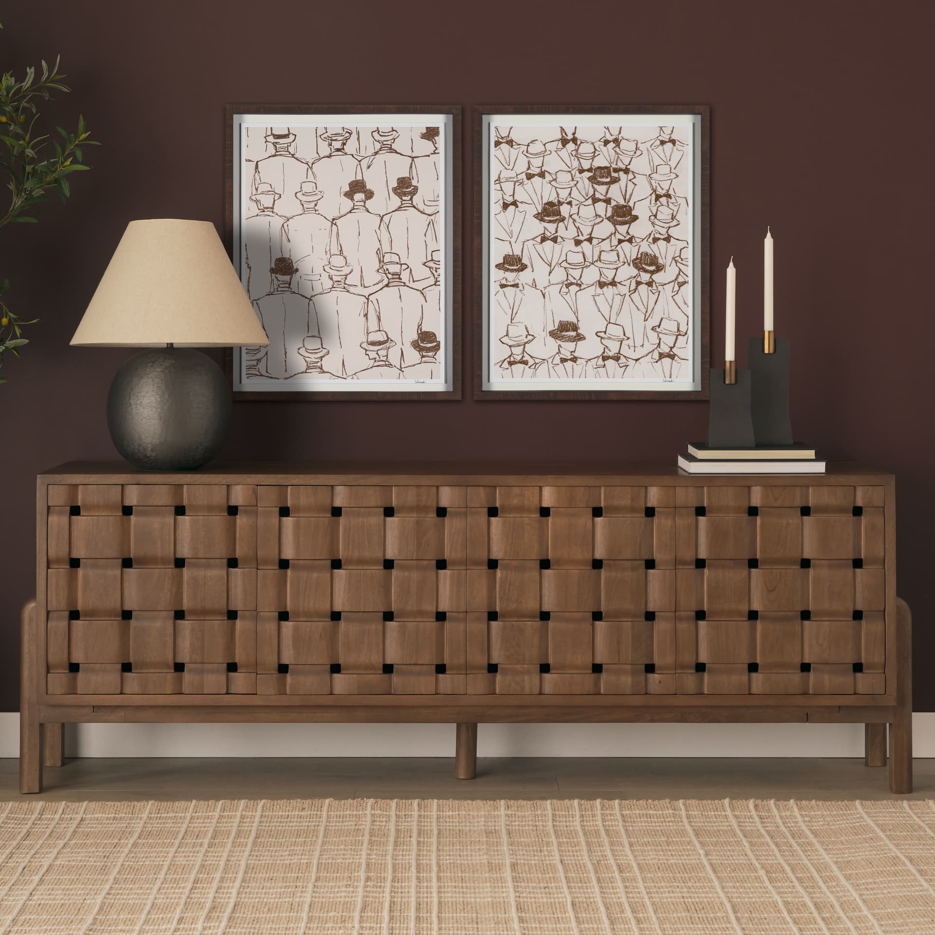 Overcoats by Mercana Studio Hand-Embellished Framed Artwork Matted under Glass — in a styled room