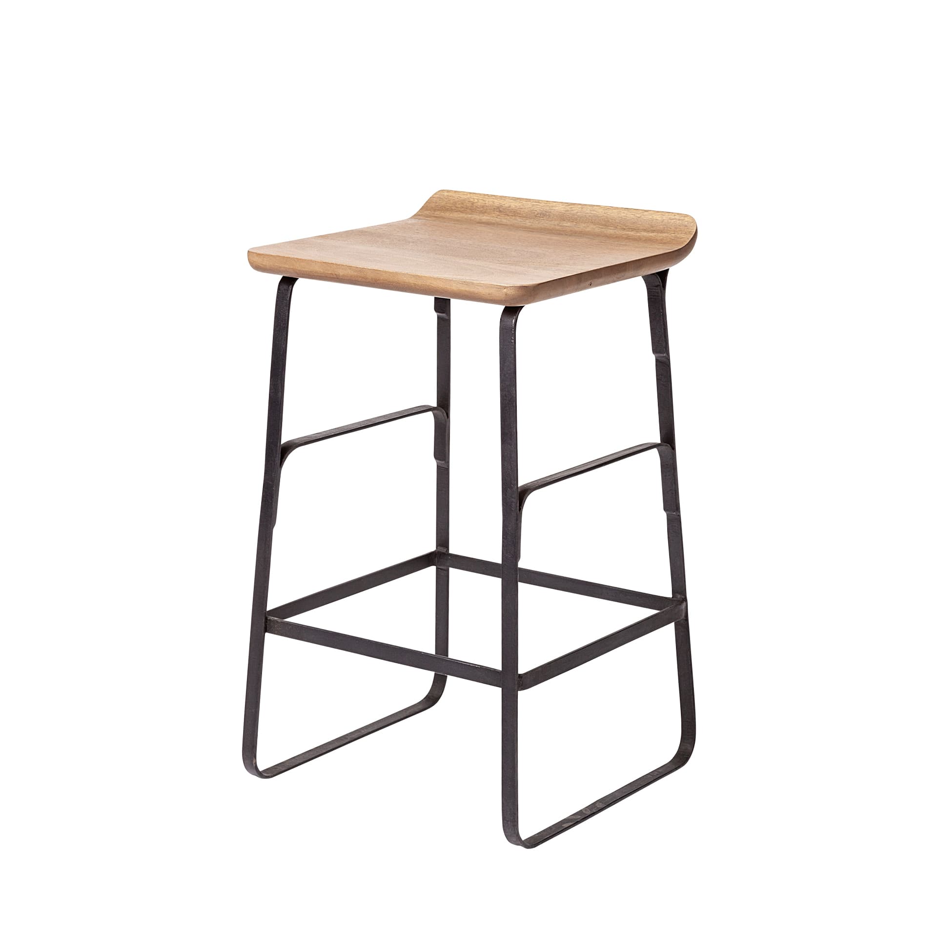 Conan Low Back 25in Seat Counter Stool | Brown Wood w/ Black Metal — product photograph