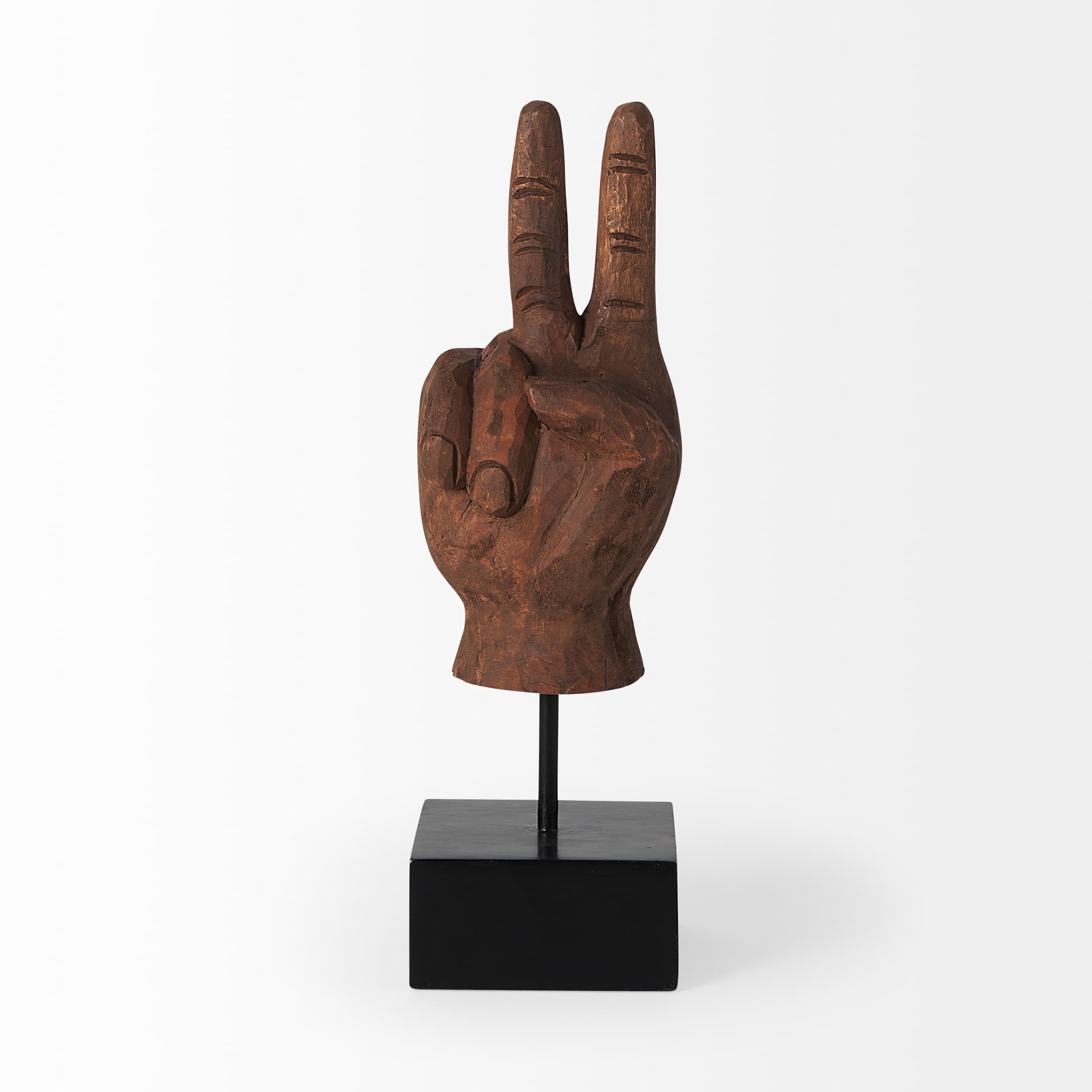 Pacem 4L x 4W Natural Wooden Carved Peace Sign Hand — product photograph