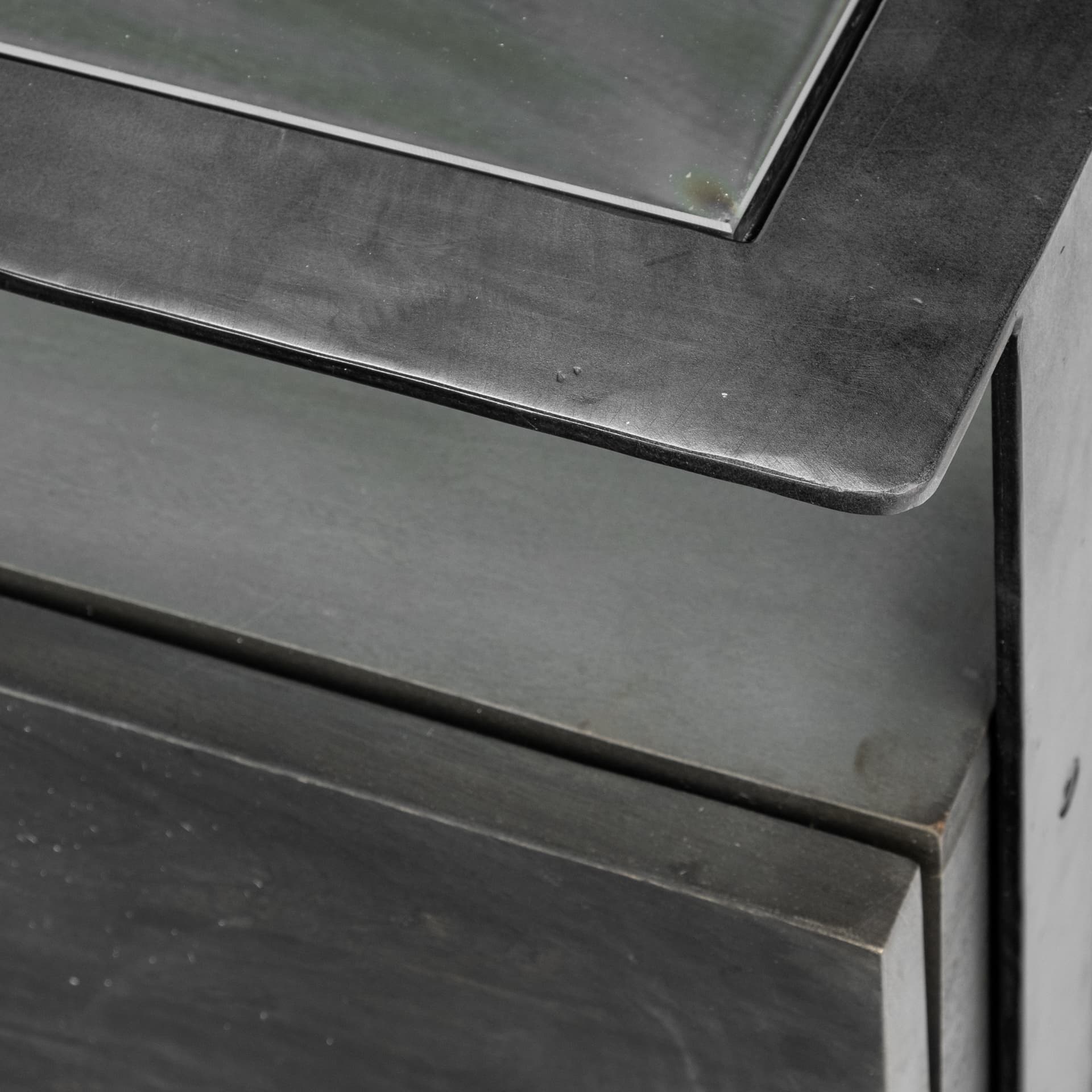 Vidro 54x30 Rectangular Glass Top Black Solid Wood Drawers & Black Frame Coffee Table — product photograph