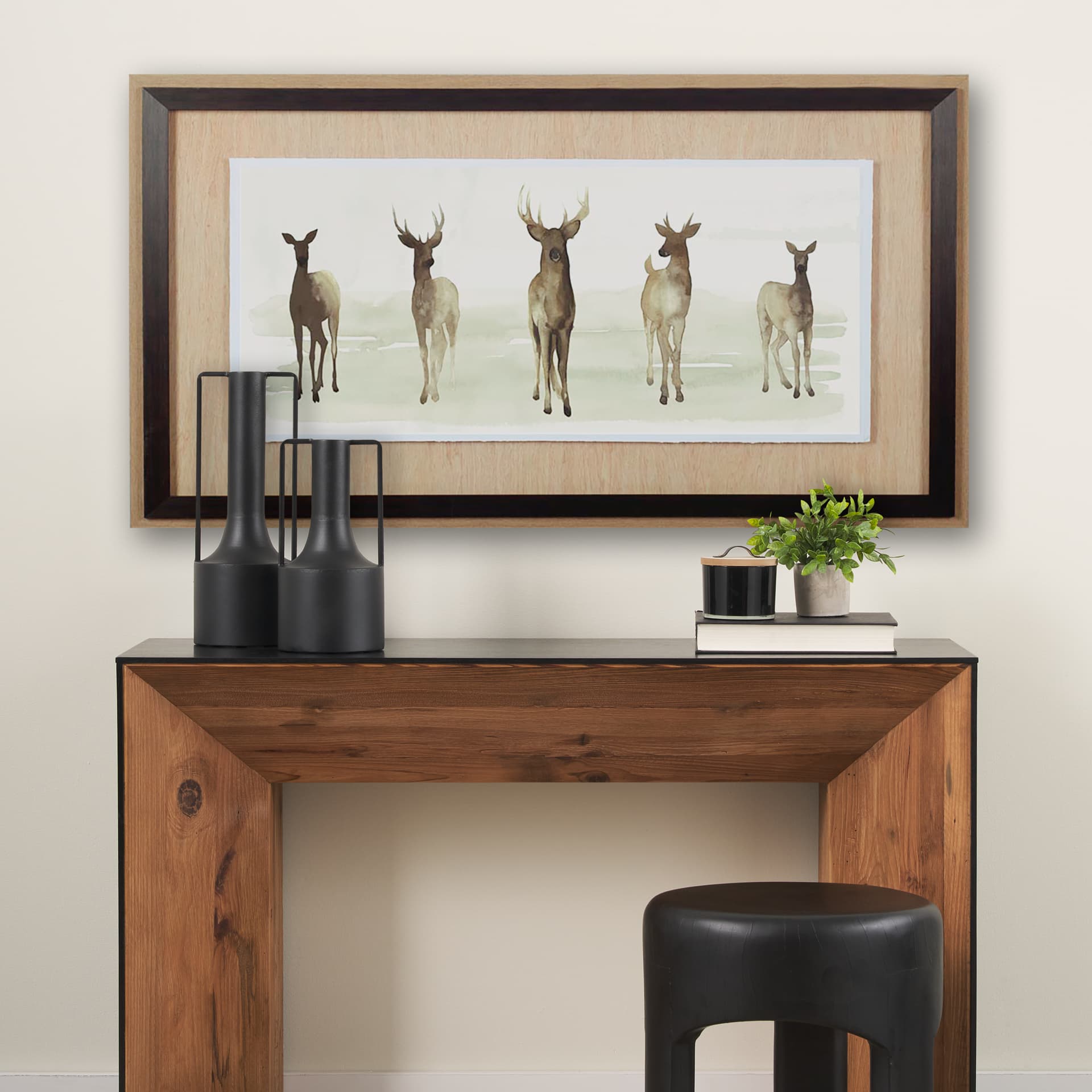 Deer Line I by Grace Popp a Framed Art Print Matted under Glass — in a styled room