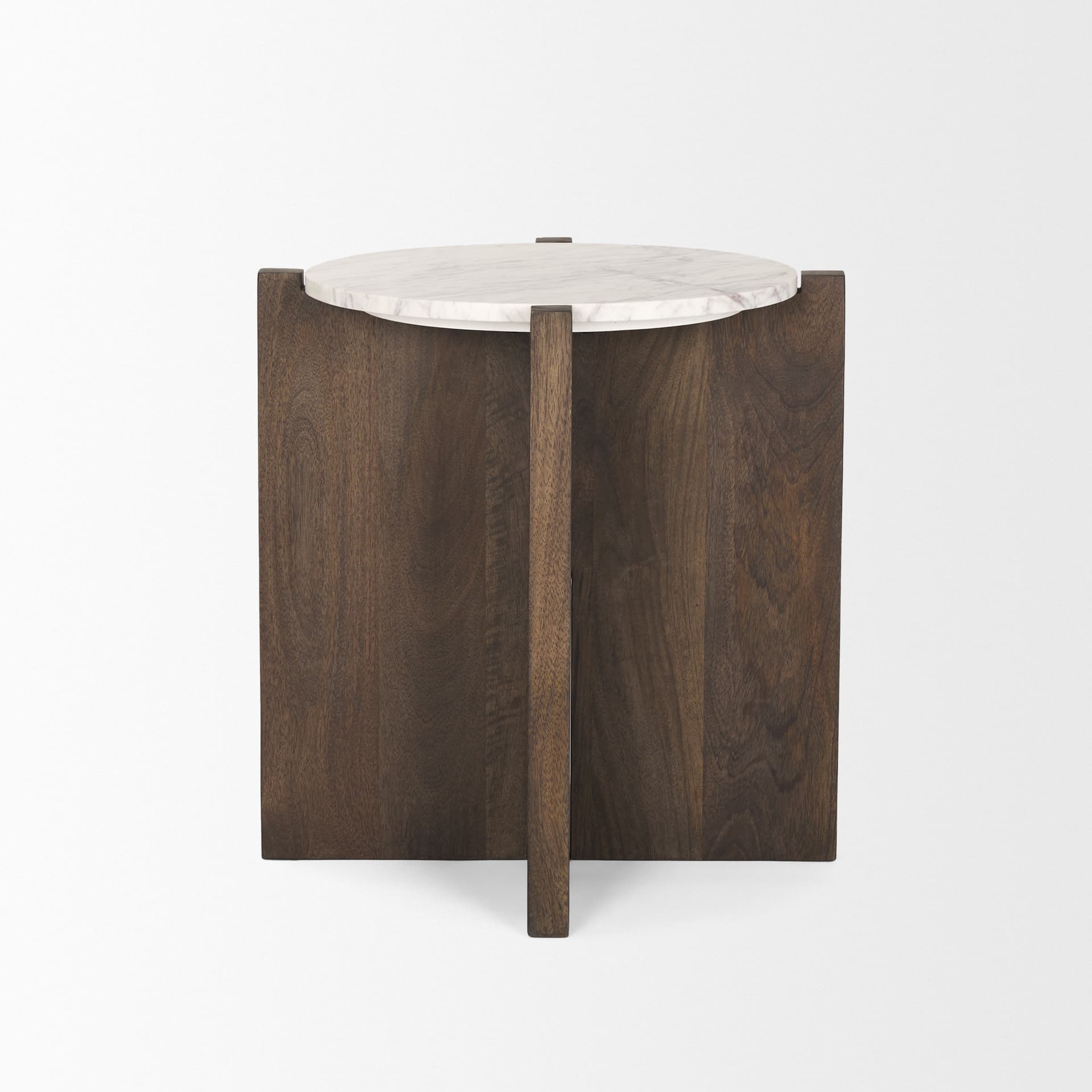 Bianca Dark Brown Wood w/ Marble Round Accent Table — product photograph