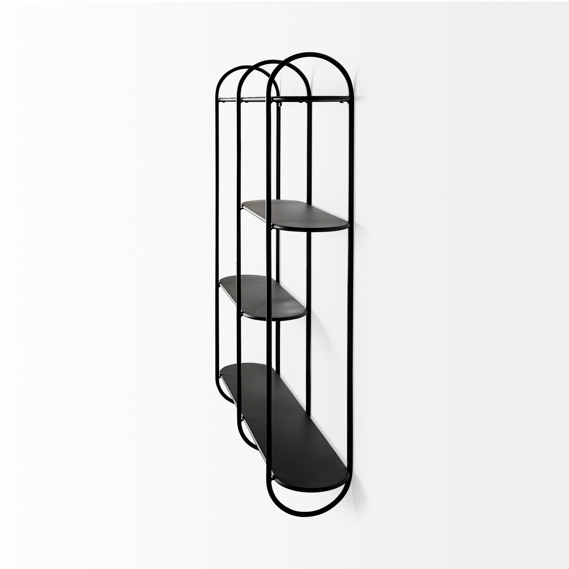 Decimus 36.6L x 8.7W x 45.7H Black Metal Wall Mounted 3 Tiered Shelf — product photograph