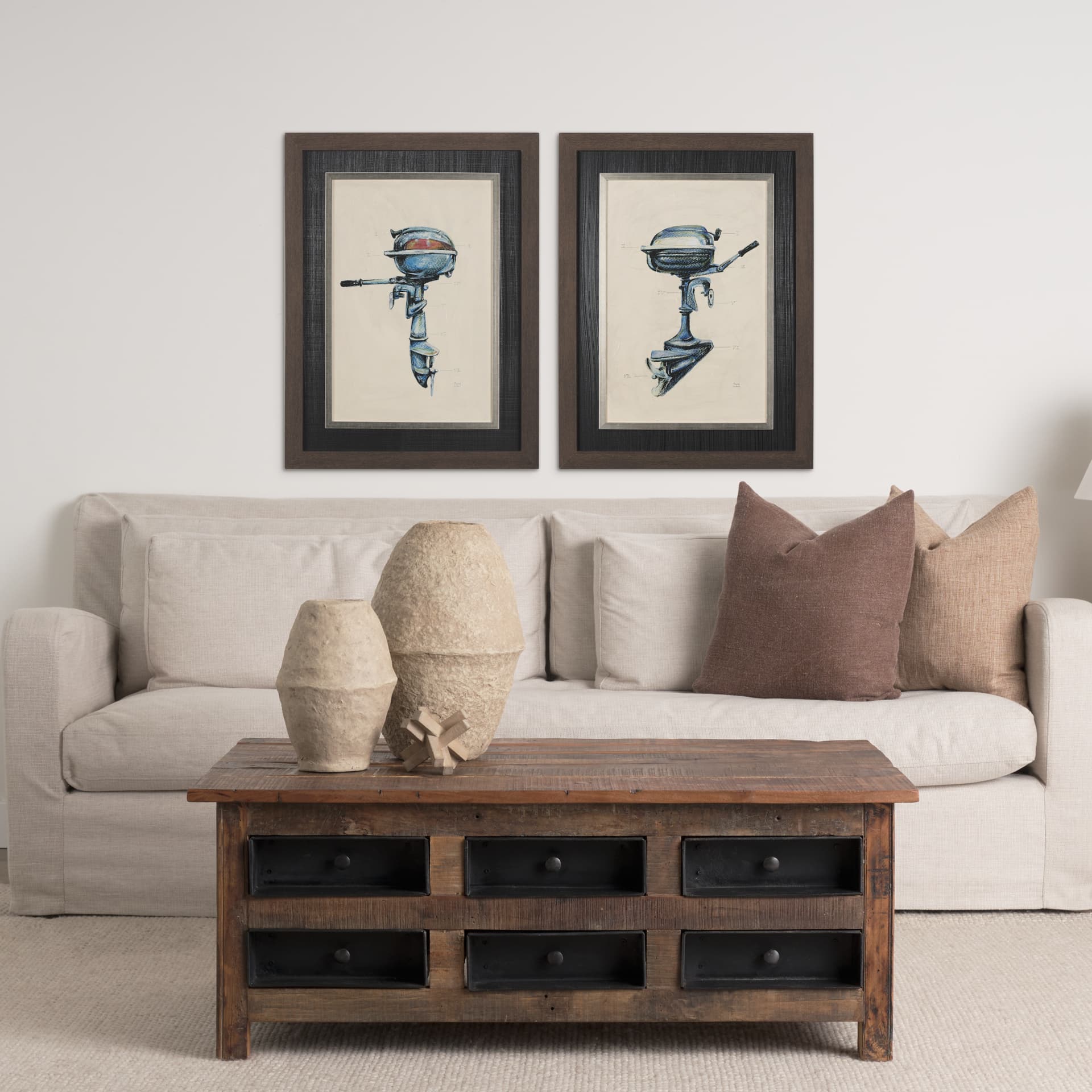 Vintage Motor II by Mercana Studio a Hand Embellished Textured Framed Art Print — in a styled room