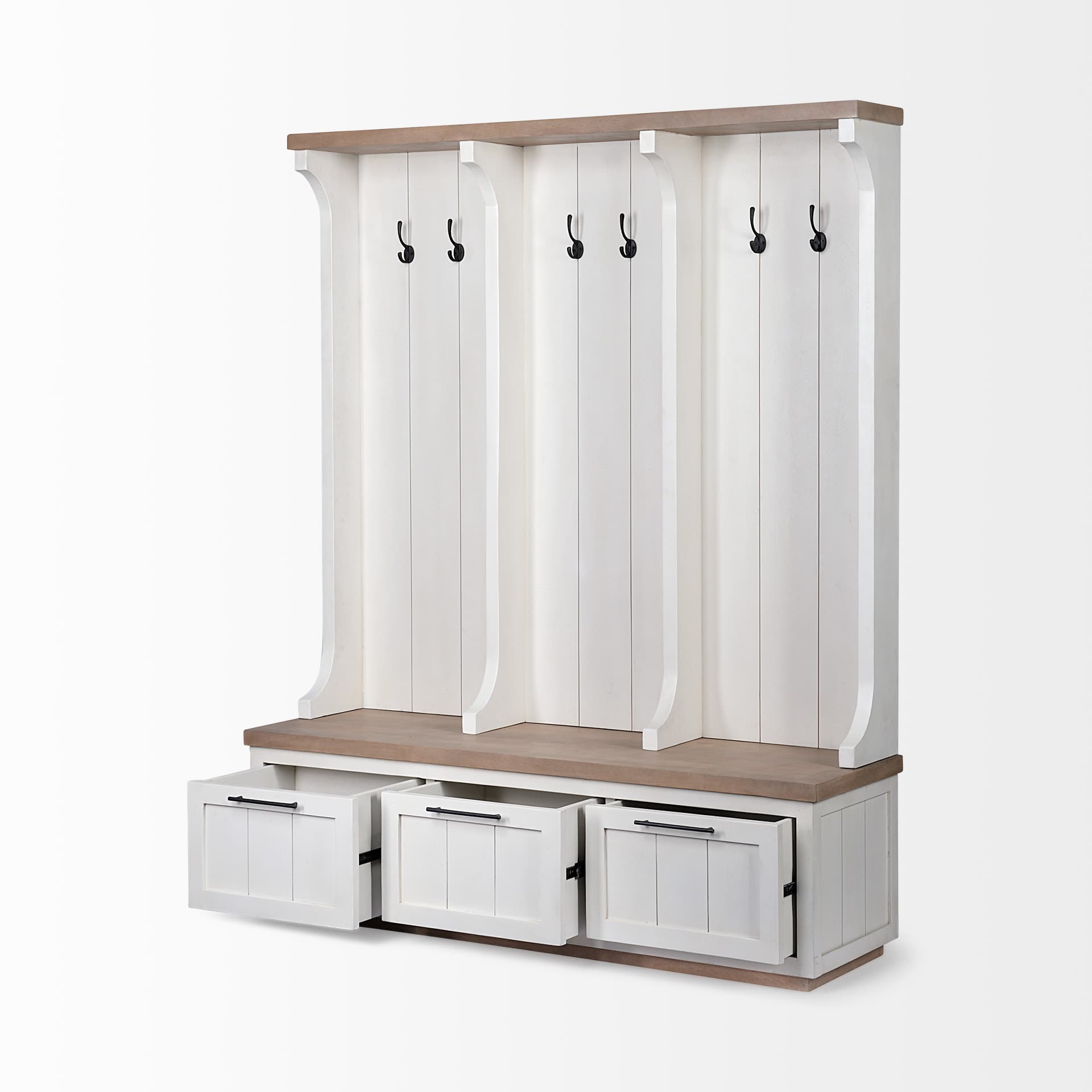 Fairview IV 61L x 17W White And Brown Wood With Storage Hall Tree — product photograph